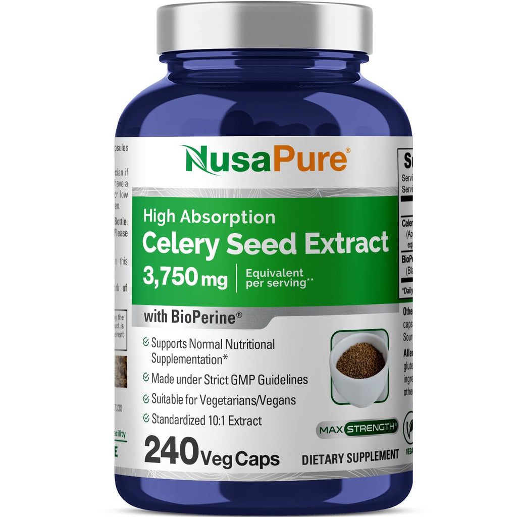 NusaPure Celery Seed Capsules 10:1 Extract, 375 mg Equivalent to 3750mg, 240 Veggie Caps, Non-GMO, Vegan NusaPure Au supplements