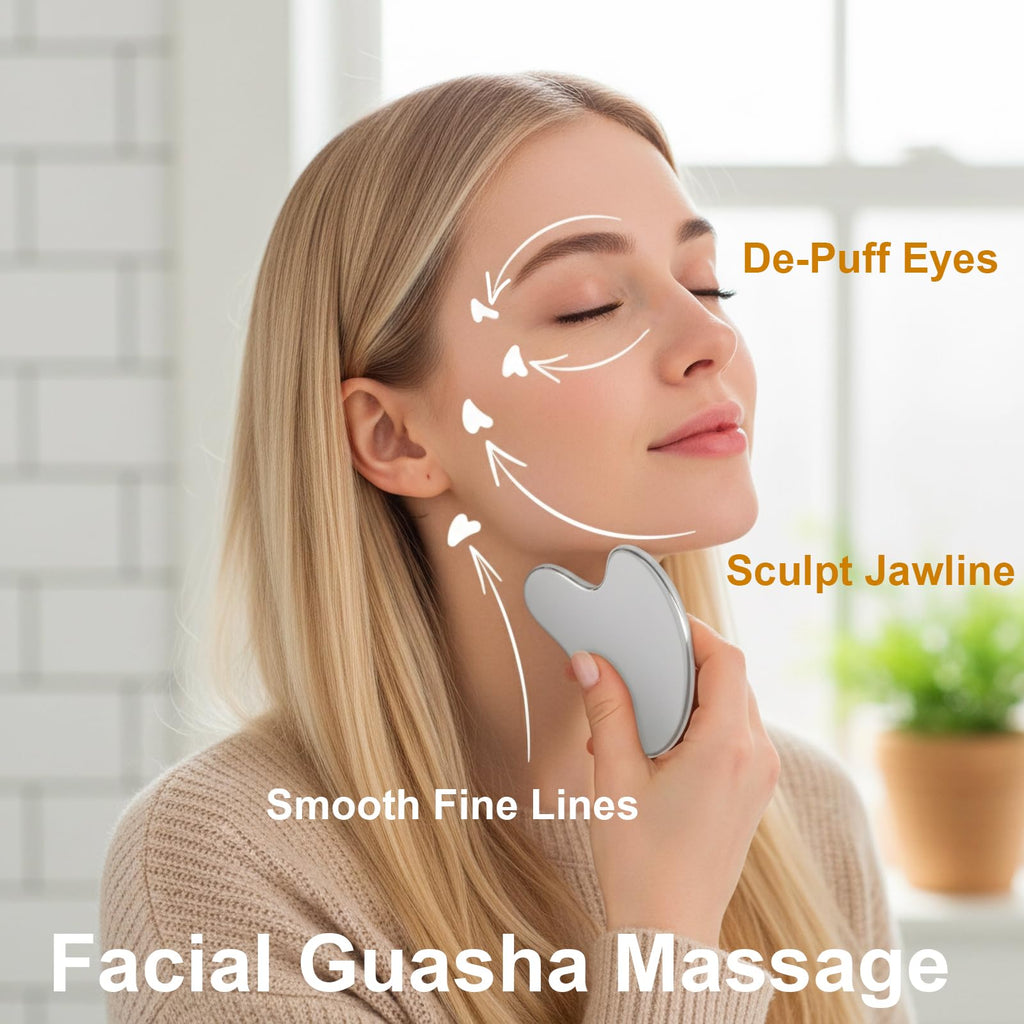 Stainless Steel Gua Sha Tool & Lymphatic Drainage Face Brush Set, TWPER Facial Massage Kit for Jawline Sculpting