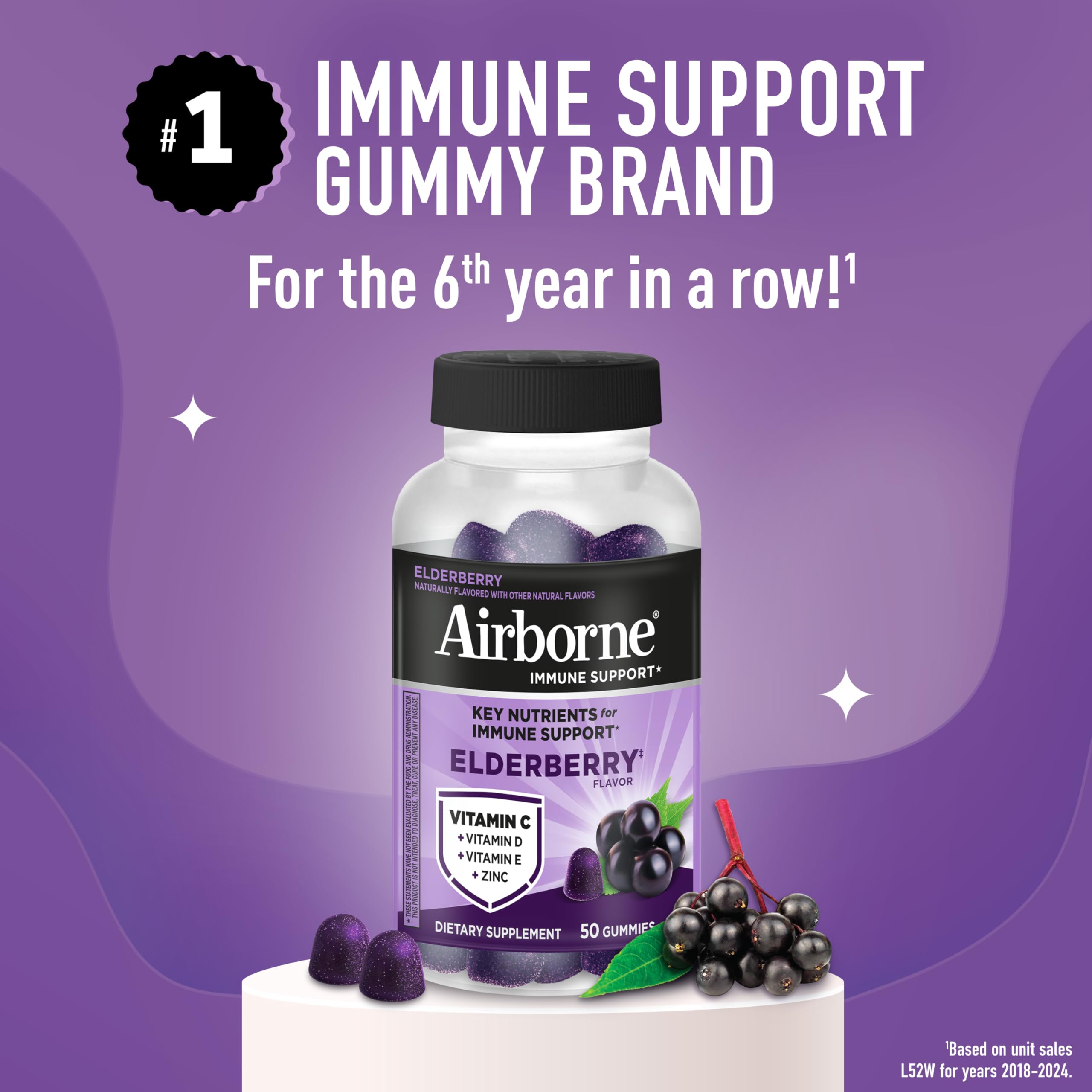 Airborne Elderberry + Zinc & Vitamin C Gummies For Adults, Immune Support Vitamin D & Zinc Gummies With Powerful Antioxidant Vitamins C D & E