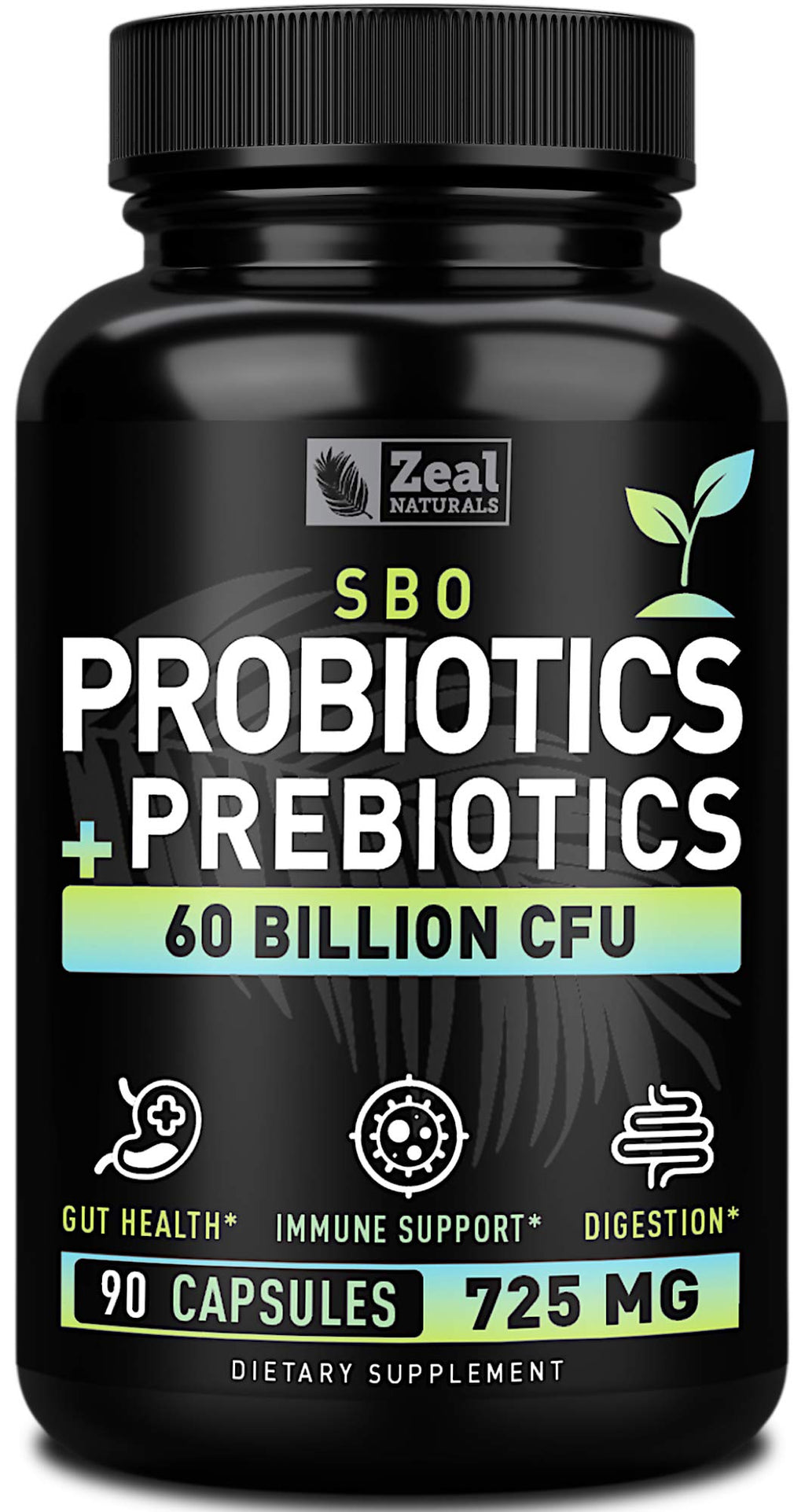 Probiotics and Prebiotics + SBO Probiotics (60 Billion CFU | 90 Capsules) Acidophilus Probiotic w. Saccharomyces Boulardii, Bifidobacterium + Spore Probiotic & Organic Sprouted Prebiotic Fiber Blend Zeal Naturals Au supplements