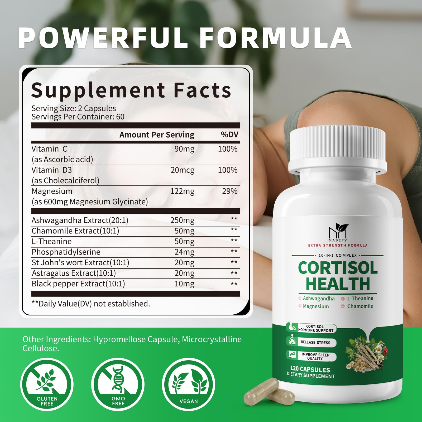 MABEFY Cortisol Supplements for Women/Men - 10 in 1 Cortisol Manager Reducer Lower Detox Balance with Magnesium, Ashwagandha, L-Theanine for Stress, Sleep, Calm, Mood Support - 60 Capsules for 30 Days MABEFY Au supplements