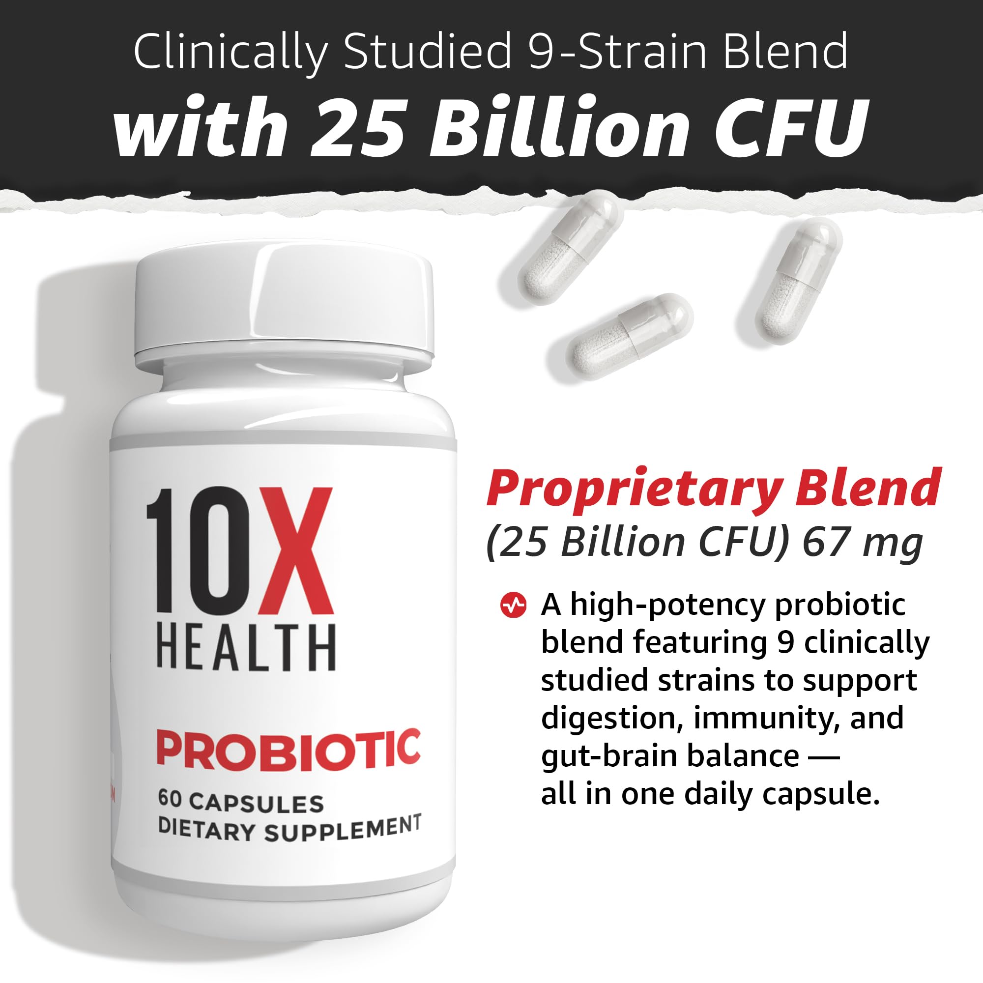 10X Health Probiotics for Men - 60 Capsules Immune Support Supplement & Probiotics for Digestive Health with Lactobacillus Rhamnosus,