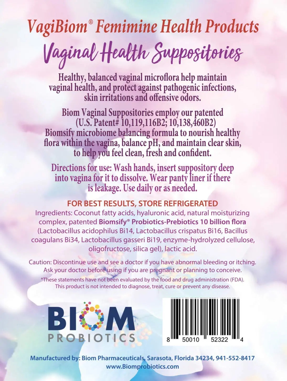 Biom Vaginal Probiotic Suppository: Natural Vaginal pH and Odor Control Regimen; Balance Biom Probiotics Au supplements