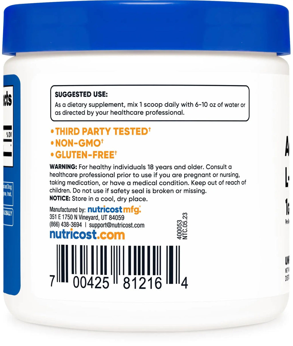 Nutricost Acetyl L-Carnitine (ALCAR) 100 Grams - 1000mg Per Serving - Non-GMO, Gluten Free Nutricost Au supplements