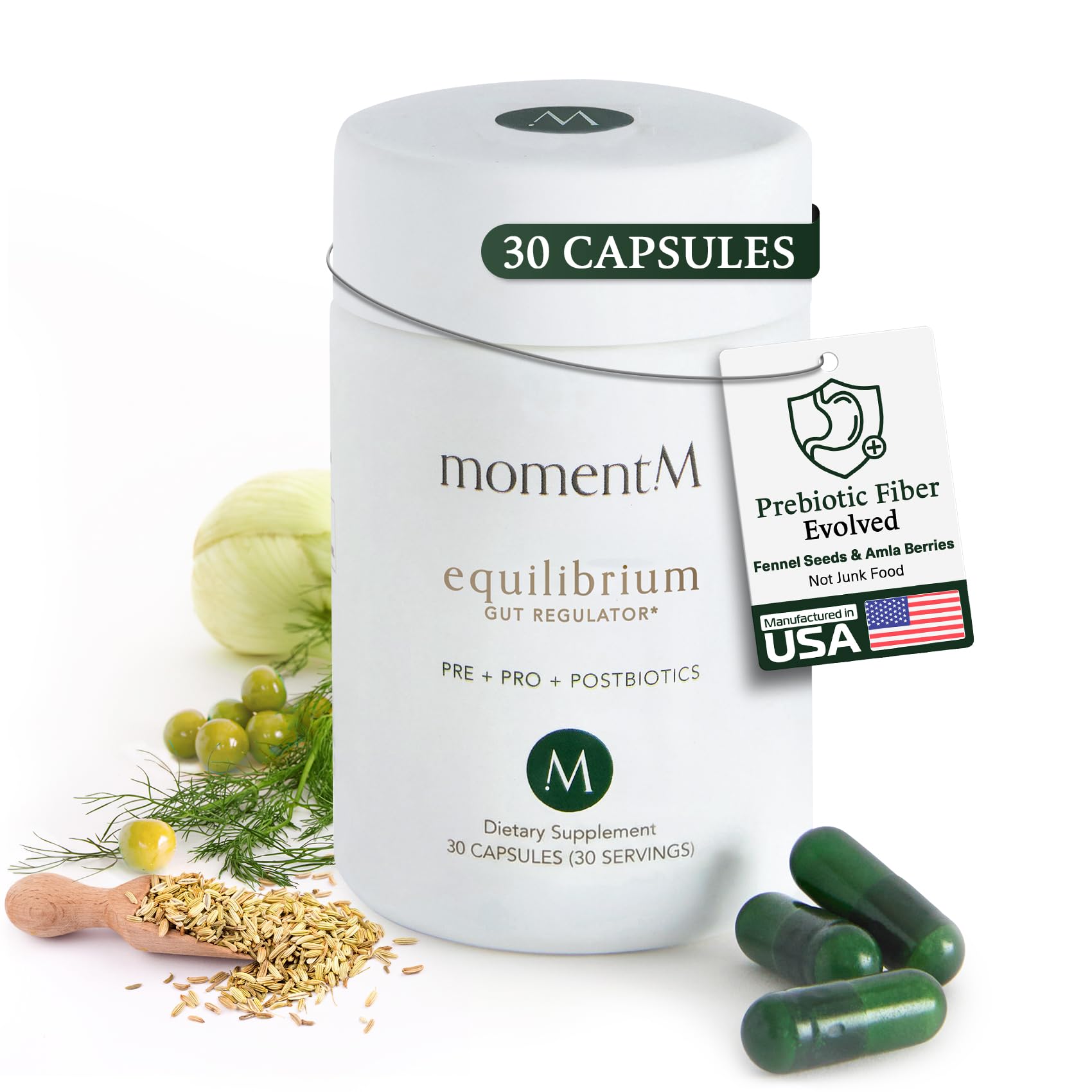 momentM Equilibrium 3-in-1 Probiotics for Women & Men Digestive Health, Prebiotics and Probiotics for Women with HOWARU Strains, Postbiotics & Fennel for Bloat & Gut Health,12.5B CFU, 30 Capsules momentM Au supplements