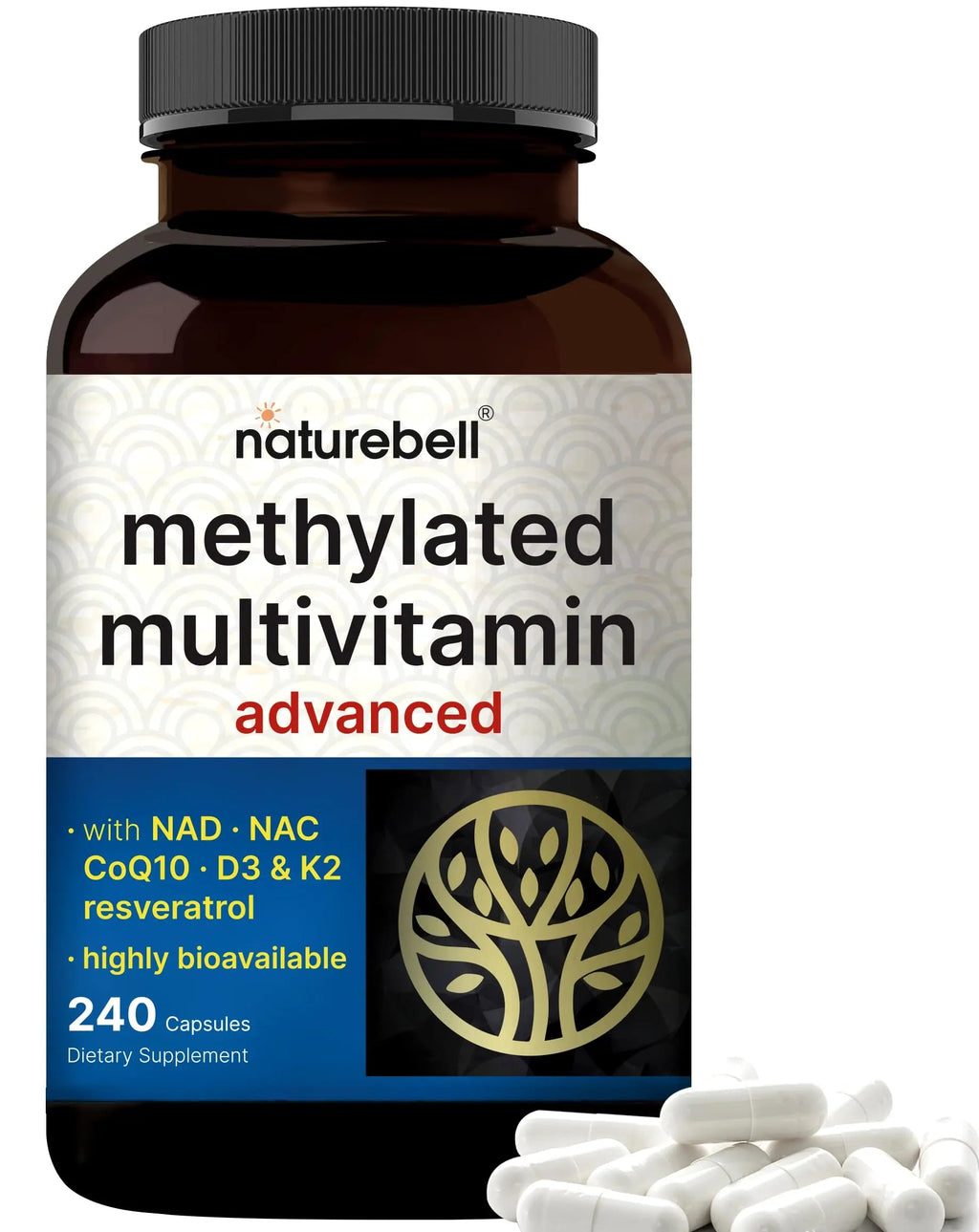 Methylated Multivitamin, 240 Capsules | Highly Bioavailable – 27 Advanced Nutrients – Vitamins A, C, D3, K2 + B Complex with Methylfolate, Methylcobalamin NatureBell Au supplements