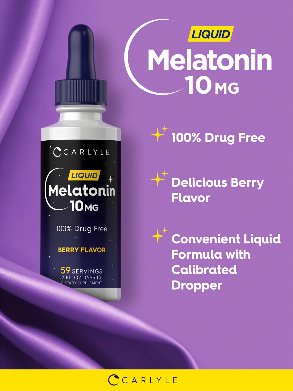 Carlyle Melatonin 10mg | 2 fl oz Liquid Drops | Berry Flavor | for Adults | Non-GMO, Vegetarian Supplement