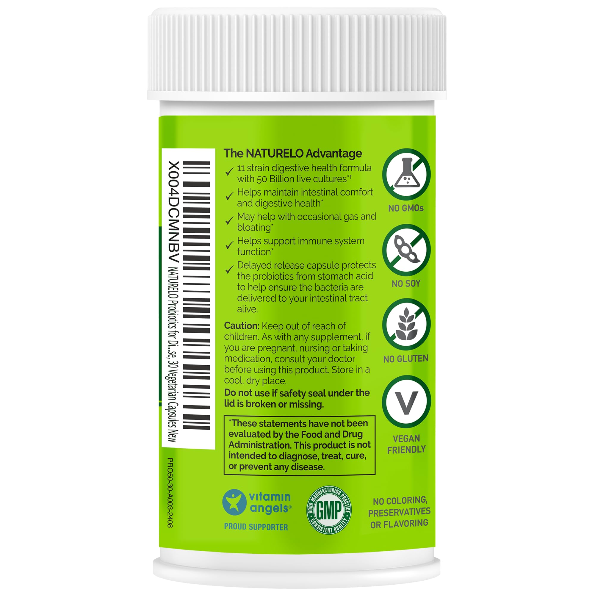 NATURELO Probiotics for Digestive Health, 50 Billion CFU, 30 Vegetarian Capsules, 11 Strains, Daily Use Supplement, Delayed Release, No-Fridge, Helps Boost Immune System,