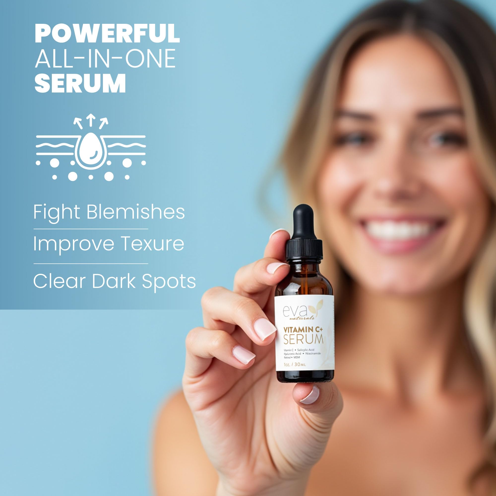 Eva Naturals Vitamin C Serum for Face – Anti Aging Dark Spot Remover & Corrector with Retinol, Hyaluronic Acid