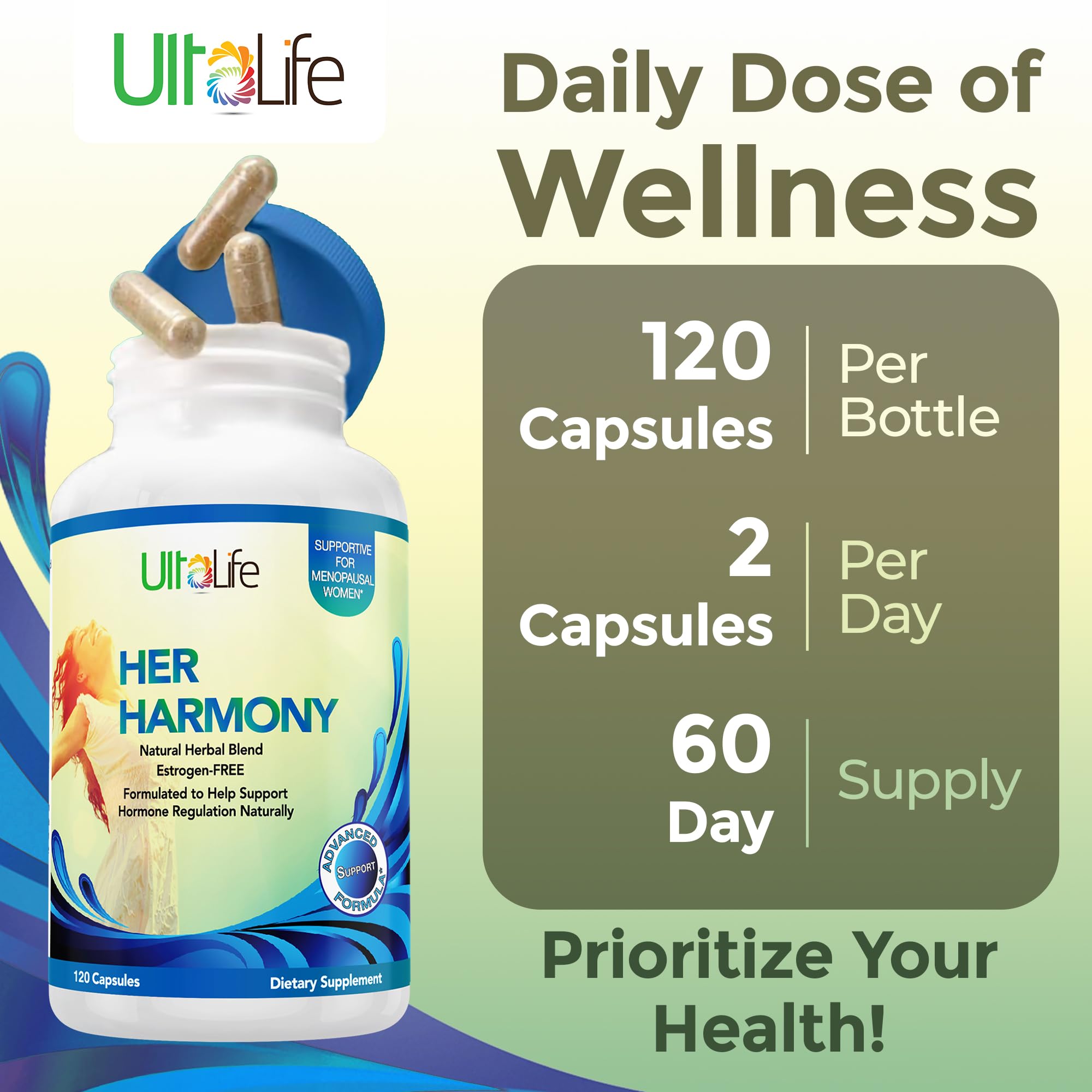 UltaLife Her Harmony Menopause Supplements for Women - Hot Flashes Menopause Relief & Hormone Balance for Women - Contains Black Cohosh, Dong Quai, Red Clover & More - Estrogen Free - 120 Capsules ULTALIFE Au supplements