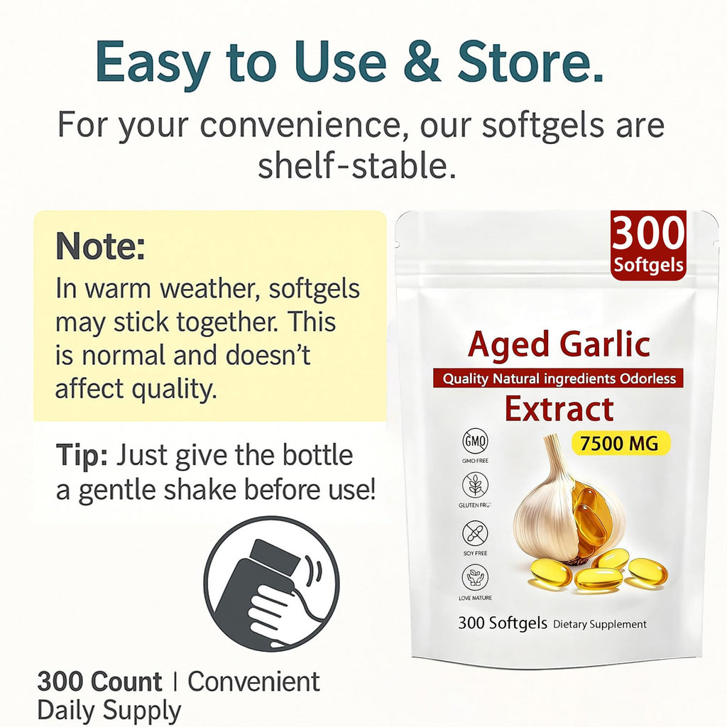 Aged Garlic Extract – 300 Count Odorless Garlic Supplement for Heart & Immune Support – Non-GMO, All-Natural Softgels, 2-Year Matured for Antioxidant Wellness (1)
