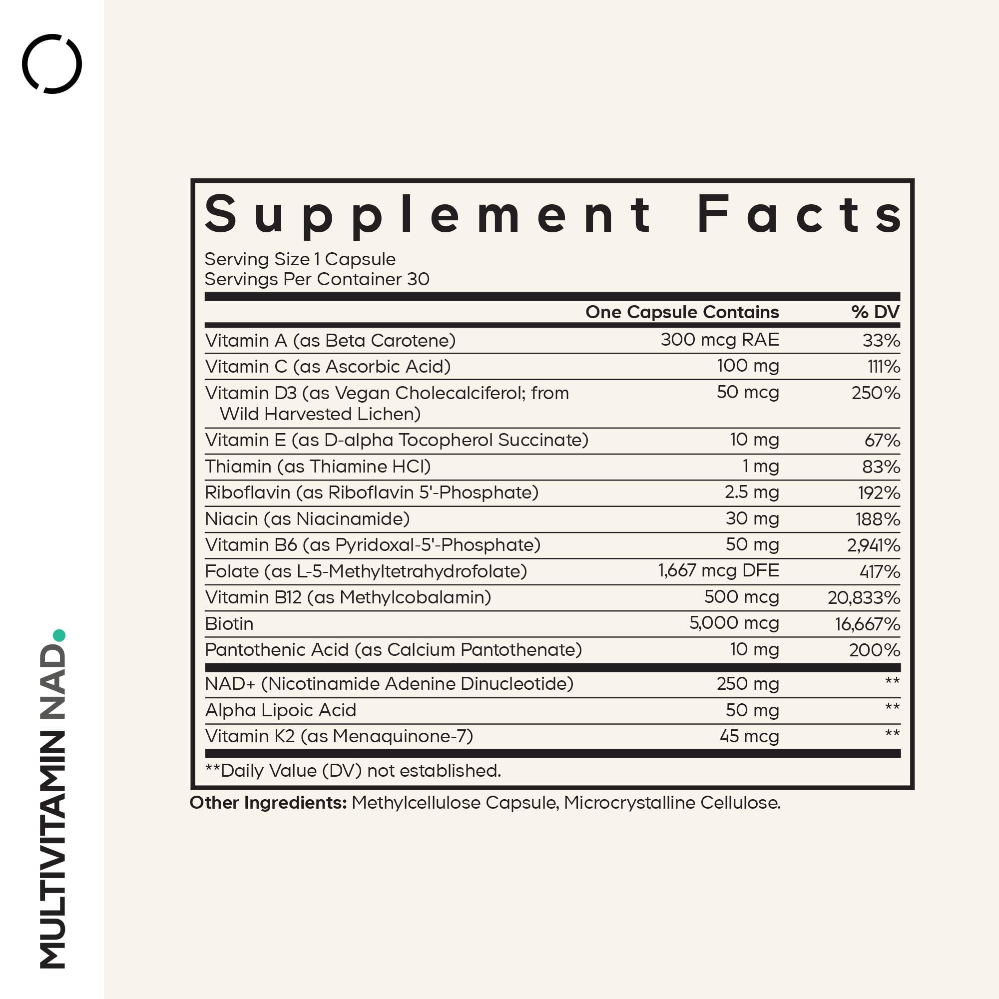 Codeage Multivitamin NAD Supplement - NAD+ Energy & Healthy Aging Support - Vitamin D3 K2, P5P, Methylated B12, Alpha Lipoic Acid, Folate, Riboflavin, Biotin, B Complex Pills - Non-GMO - 30 Capsules Codeage Au supplements
