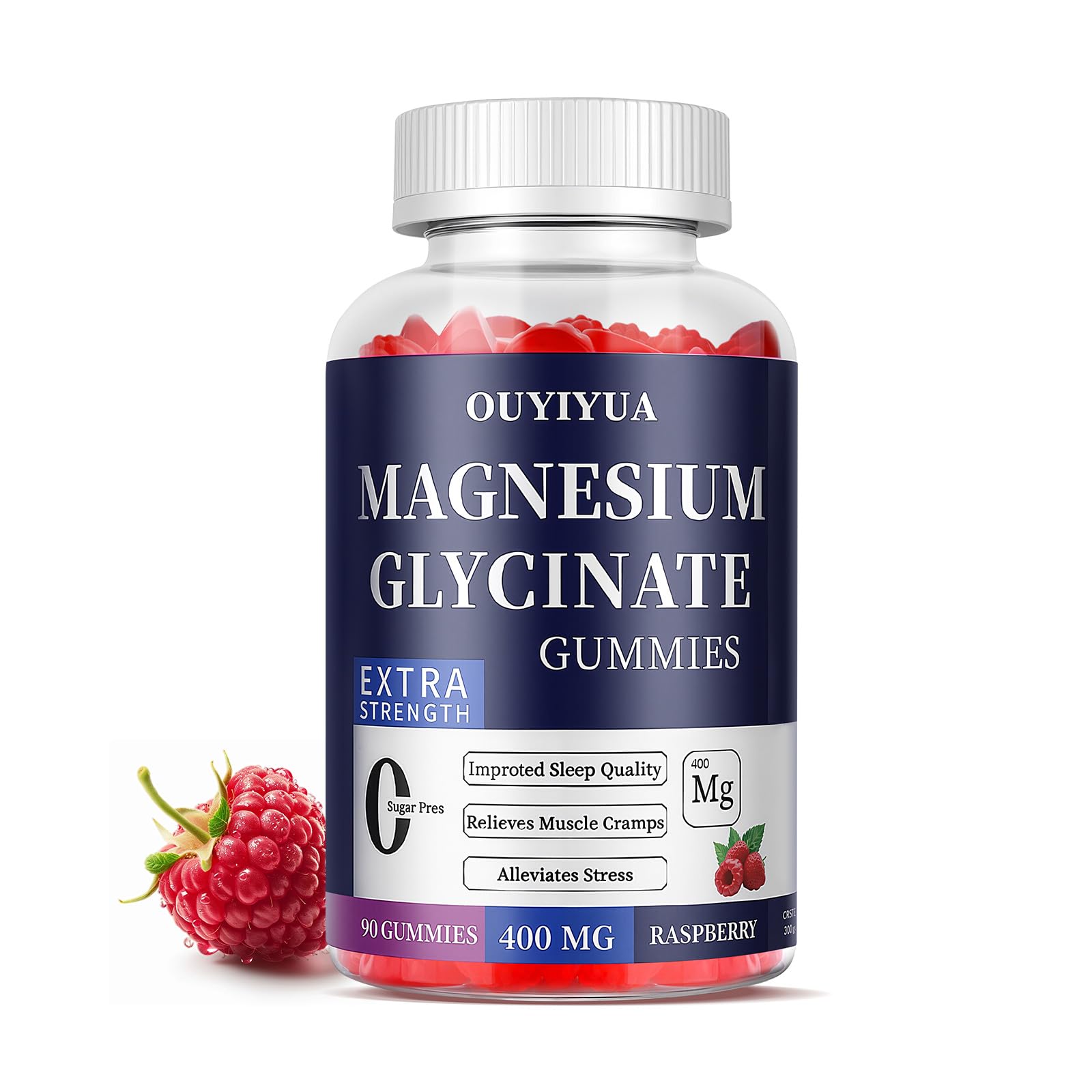 Magnesium Glycinate 400mg Gummies, Sugar Free Magnesium Gummies with Vitamins D, B6 for Sleep Support,