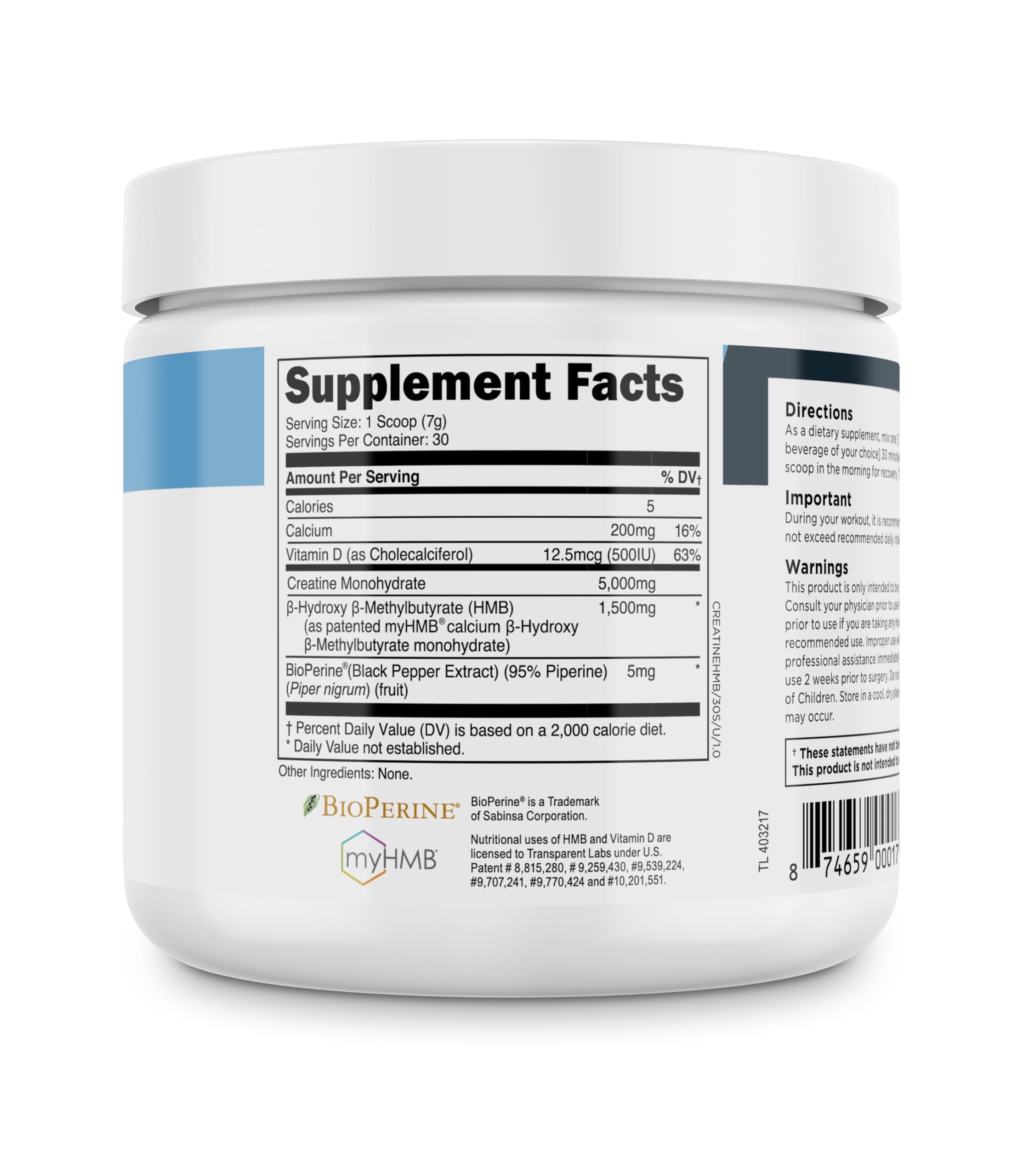 Transparent Labs Creatine HMB - Creatine Monohydrate Powder with HMB for Muscle Growth, Increased Strength, Enhanced Energy Output