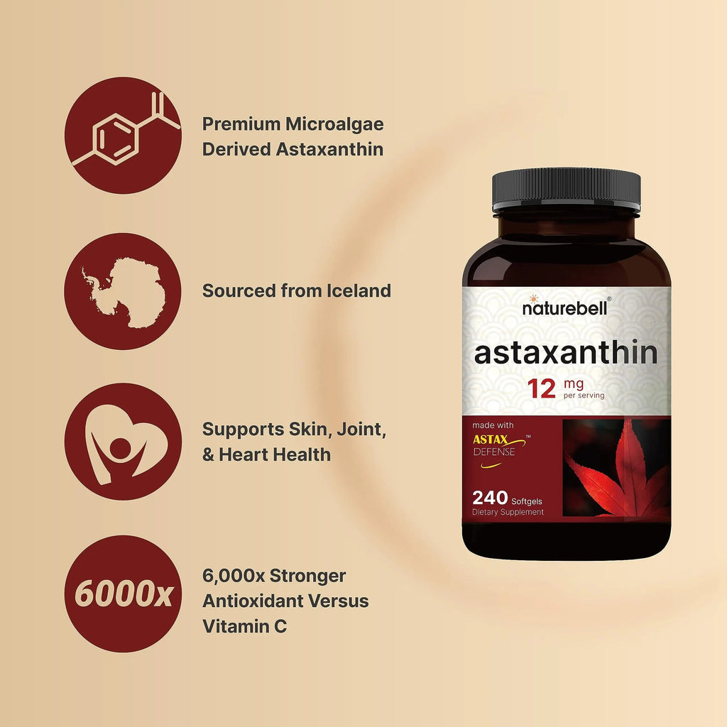 NatureBell Astaxanthin 12mg, 240 Softgels, Made with Astax, Max Strength NatureBell Au supplements