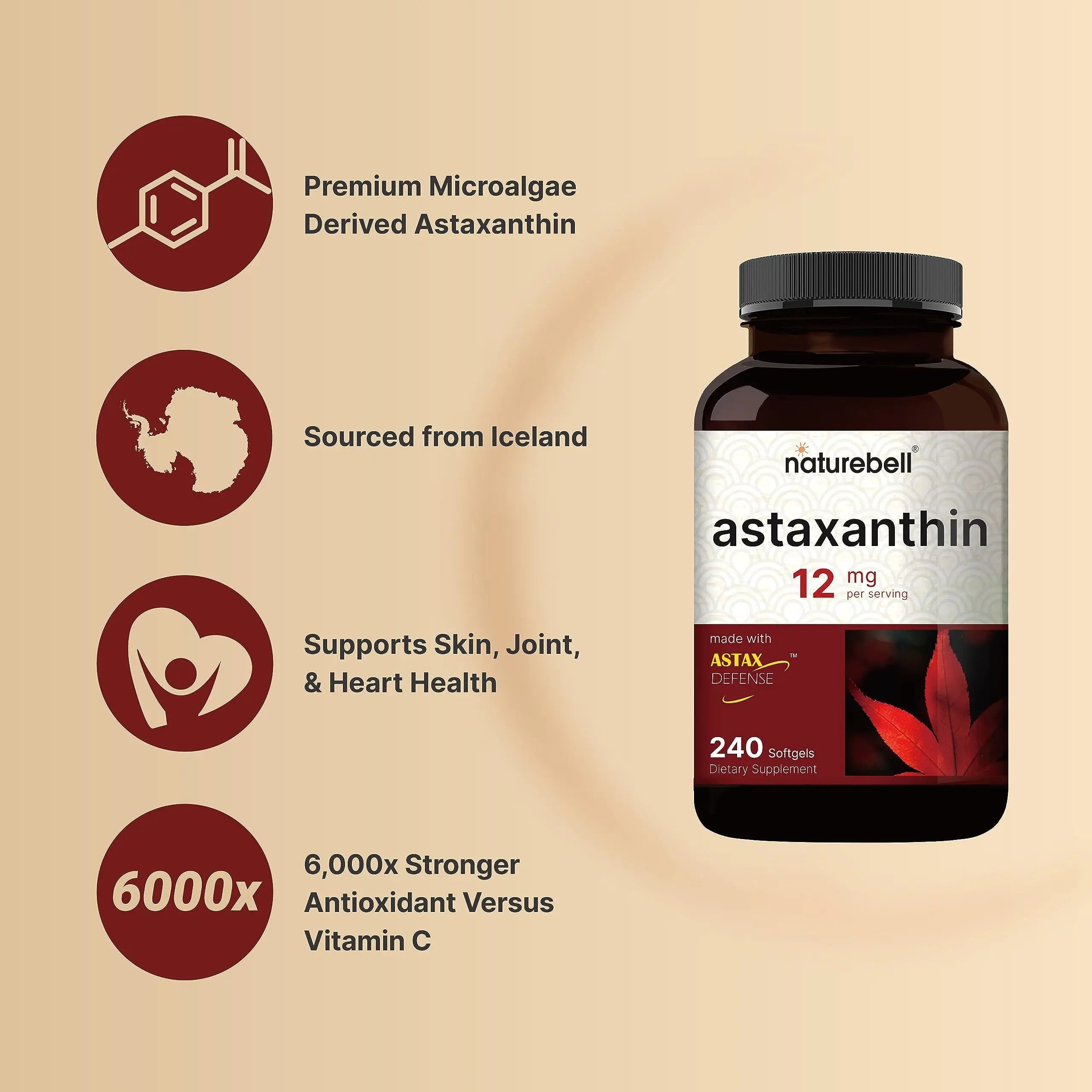NatureBell Astaxanthin 12mg, 240 Softgels, Made with Astax, Max Strength NatureBell Au supplements