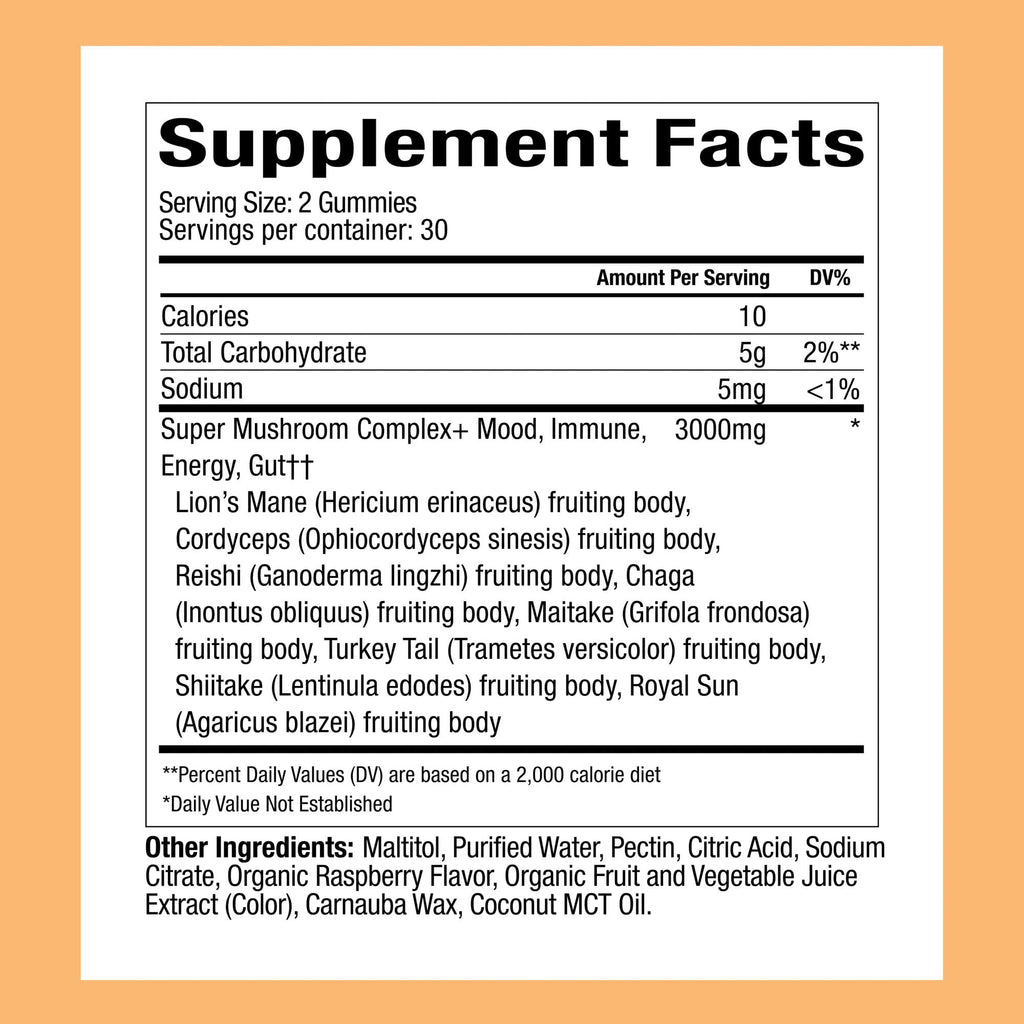 Plant People WonderDay Mushroom Gummies - Lion’s Mane, Cordyceps, Chaga Mushroom Supplement to Support Immune System De-Stress Boost Mood & Energy in Adults Natural