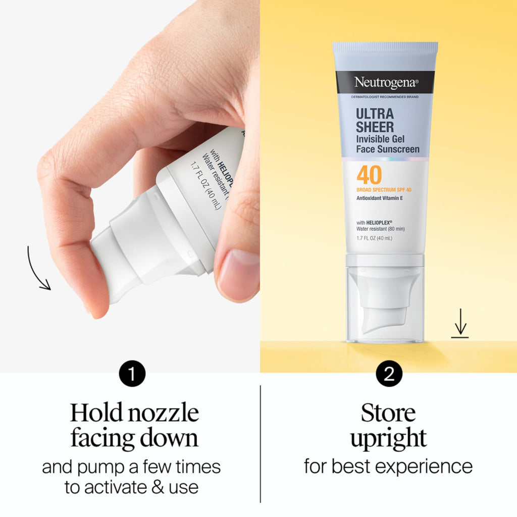 Neutrogena Ultra Sheer Invisible Gel Face Sunscreen SPF 40, Facial Sunscreen & Moisturizer