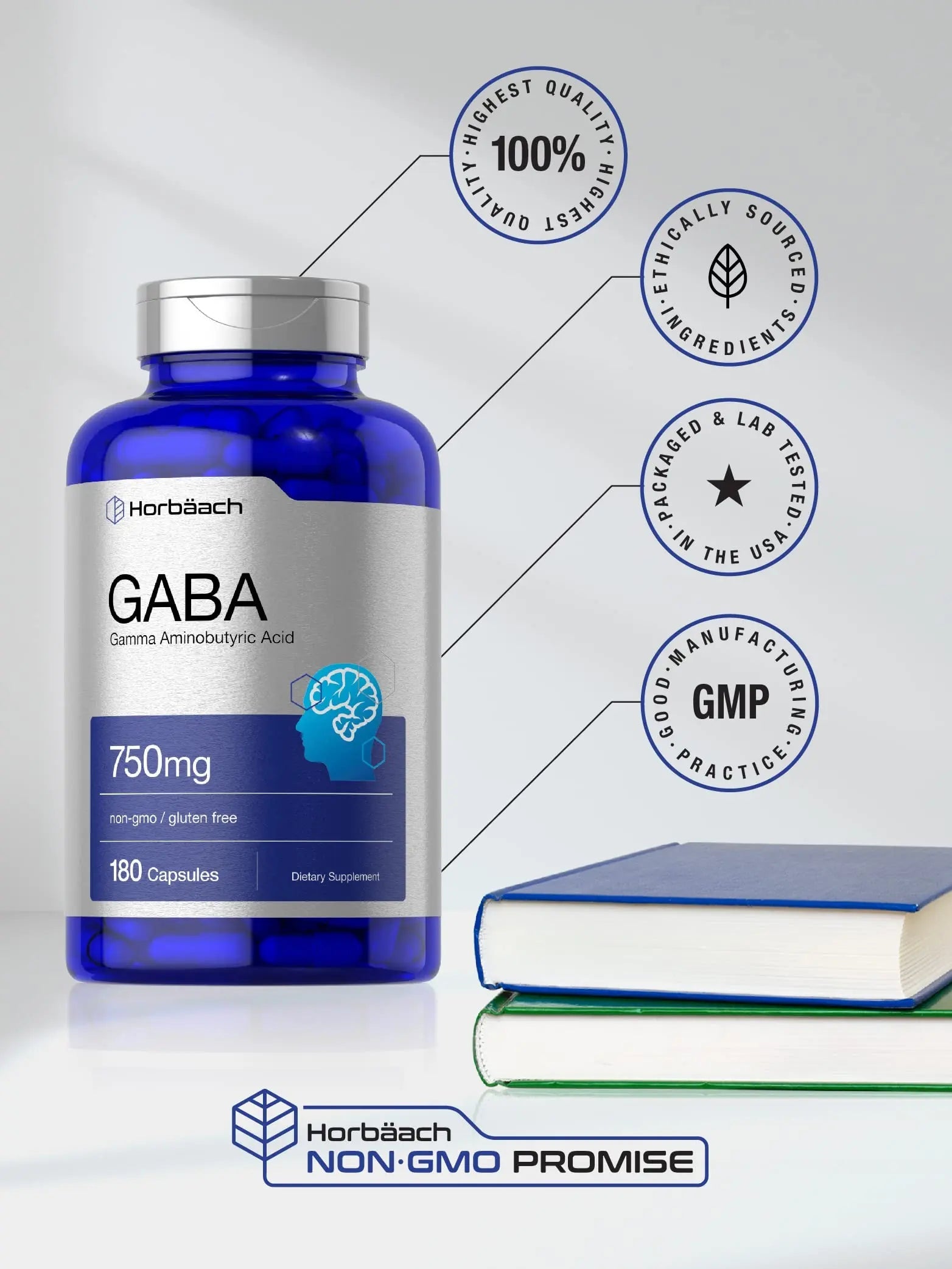 GABA 750mg | 180 Capsules | Gamma Aminobutyric Acid Supplement Horbäach Au supplements