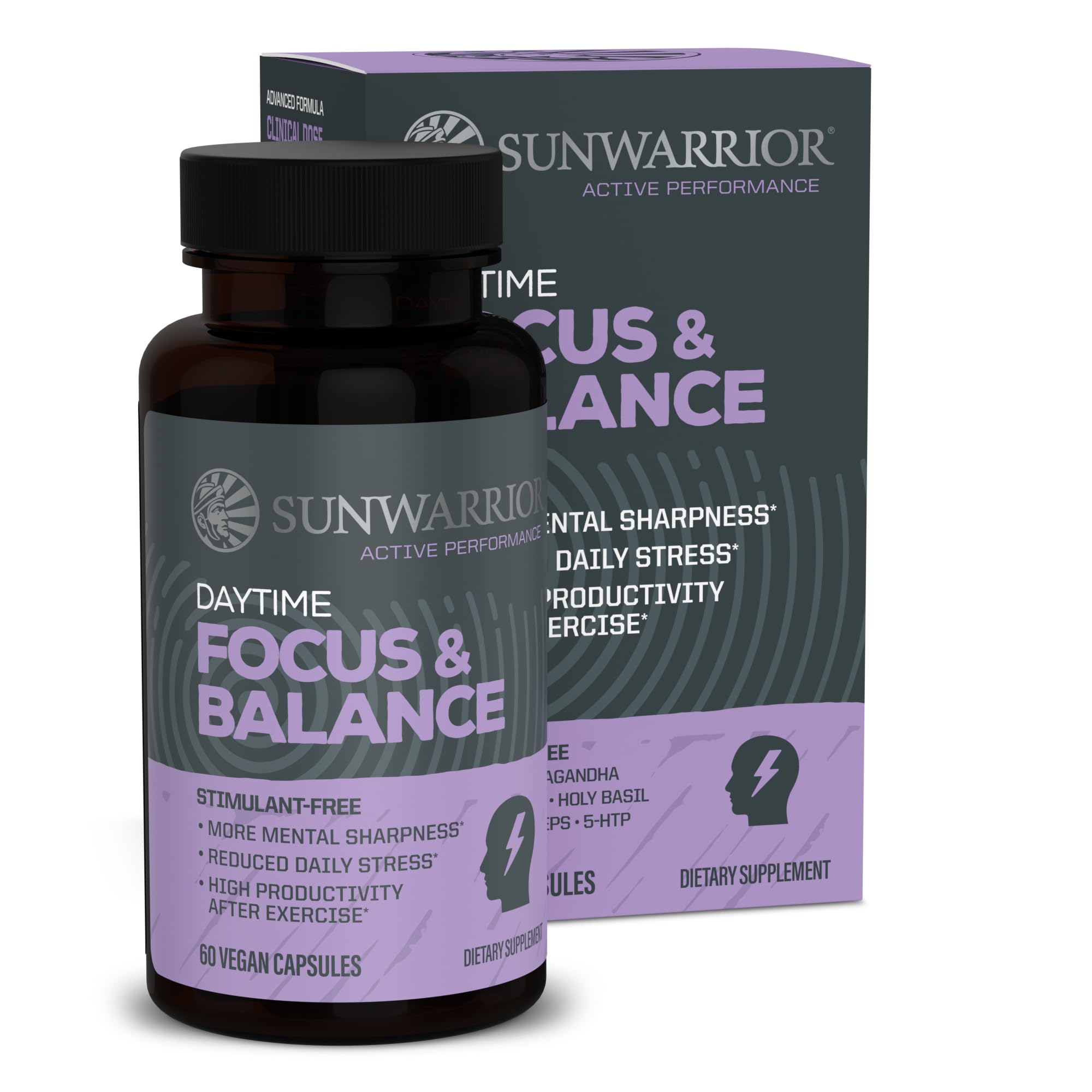 Ashwagandha, Rhodiola, Reishi & 5-HTP for Stress-Free Focus Active Focus & Balance Capsules Caffeine-Free Nootropic for Calm Energy & Mental Clarity, Mood & Immune Support 60 Vegan Capsules Sunwarrior Au supplements