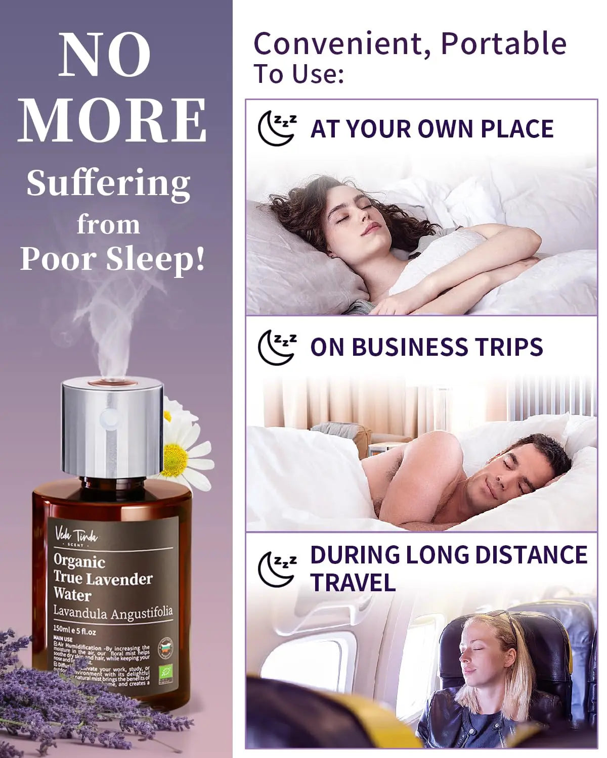VTS Organic Lavender Water and Roman Chamomile Floral Water with Diffuser, Aromatherapy Air VEDA TINDA SCENT Au supplements
