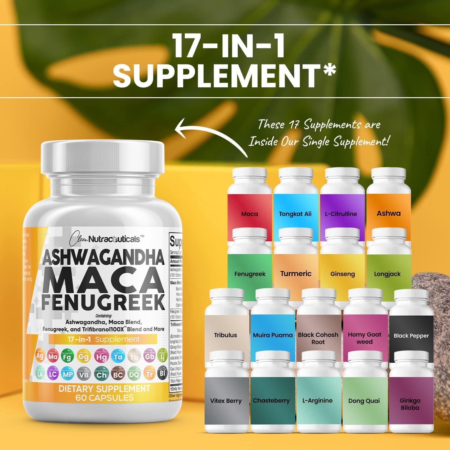 Clean Nutraceuticals Ashwagandha Maca Root Fenugreek Supplement with Tongkat Ali Ginseng - Assists with Stress, Mood & Thyroid - Ashwagandha Capsules Fenugreek Caps - 1 Pack Clean Nutraceuticals Au supplements