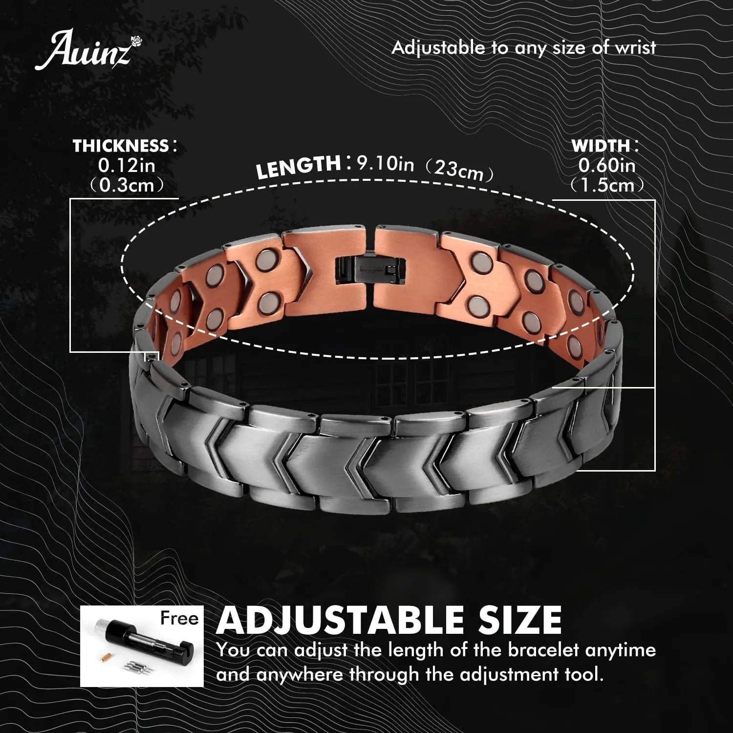Auinz - Copper Bracelets for Men - 99.99% Solid Pure Copper Magnetic Bracelets Double-Row Auinz Au supplements