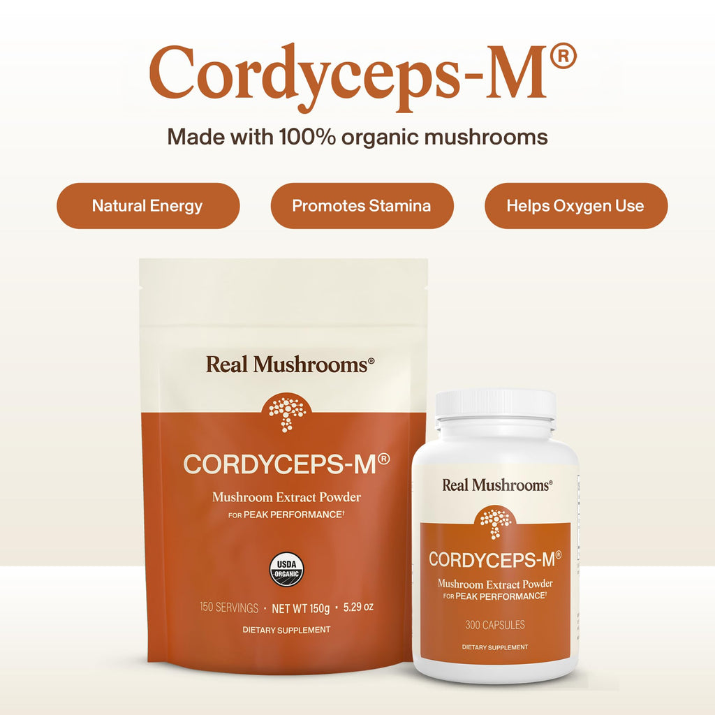 Real Mushrooms Capsules Supplements - Organic Cordyceps Mushroom Powder in Capsules - Energy and Performance Mushrooms with Verified Beta Glucans - Vegan, Non-GMO, 300 Capsules Real Mushrooms Au supplements