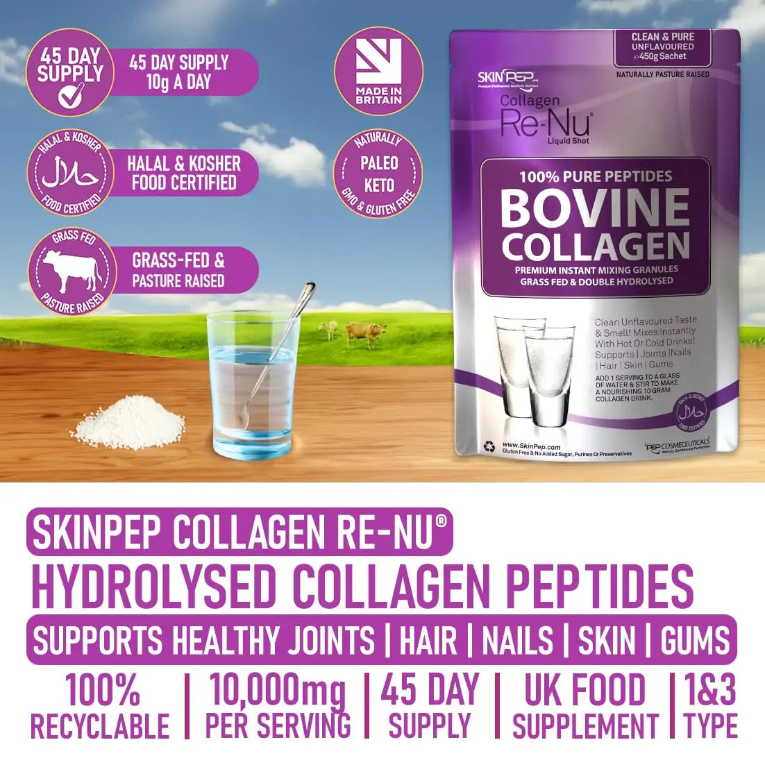 Collagen Powder, Ultra Premium Hydrolysed Bovine Collagen Peptides by SkinPep Skin Pep Au supplements