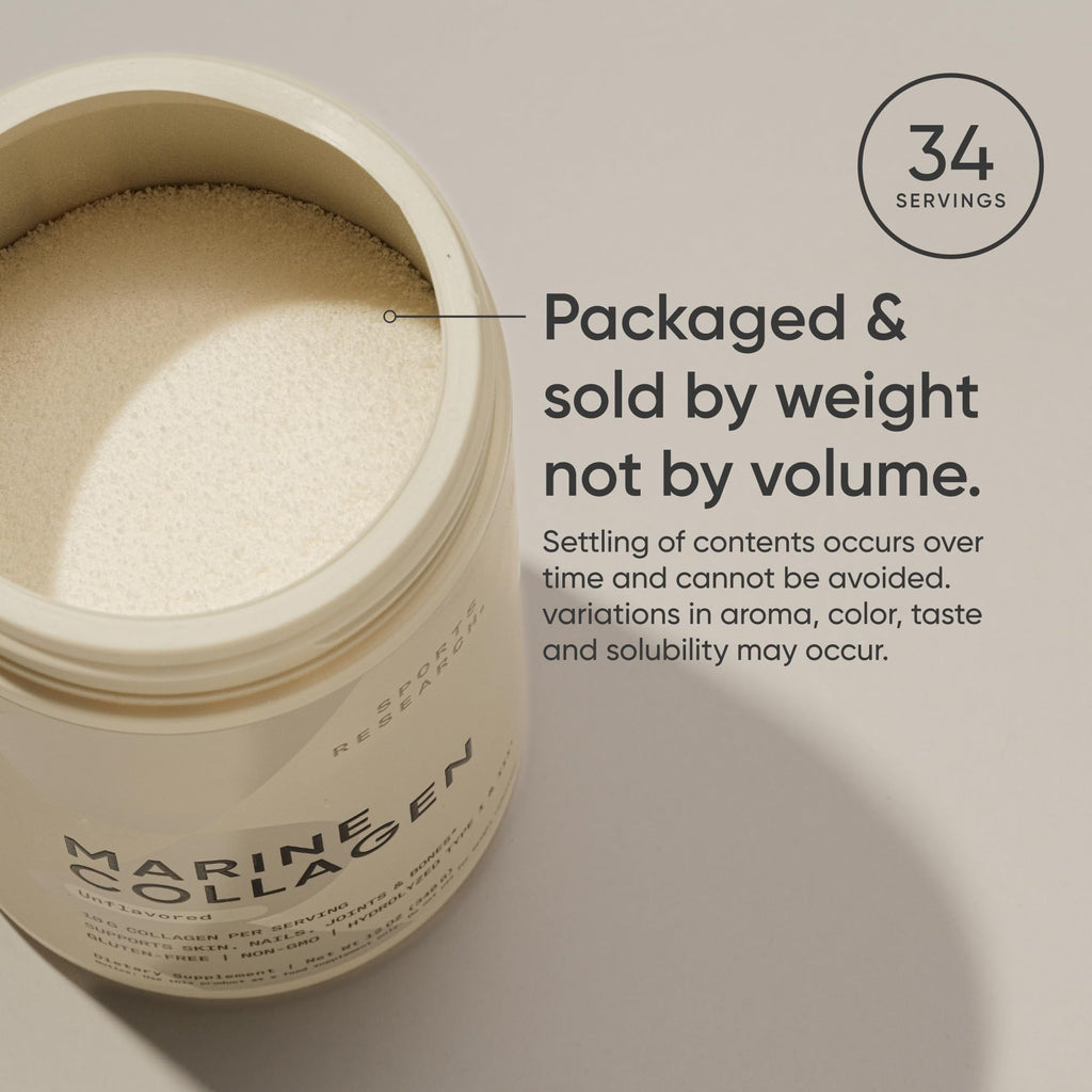 Sports Research Marine Collagen Peptides Powder - Sourced from Wild-Caught Fish, Pescatarian Friendly, Keto Certified & Non-GMO Tested