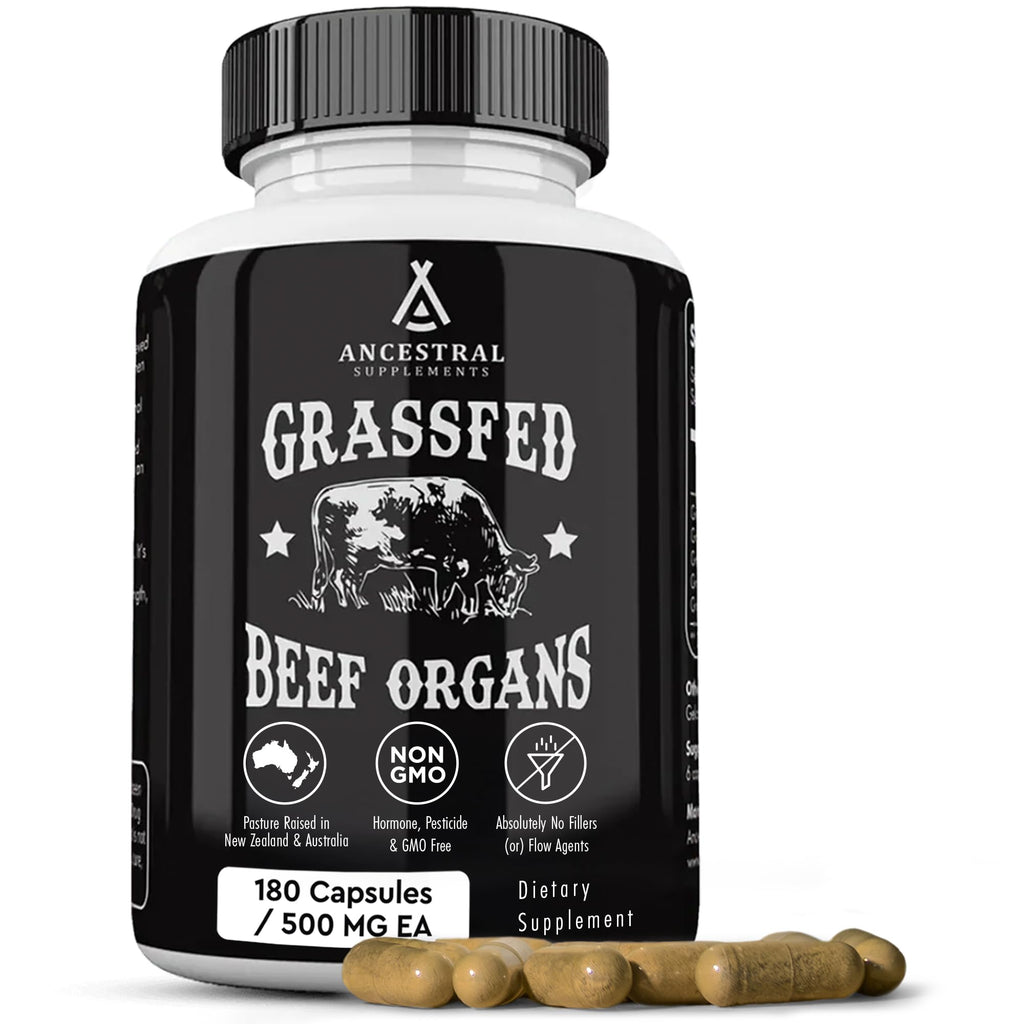 Ancestral Supplements Grass Fed Beef Organ Supplement, Supports Whole Body Wellness with Proprietary Blend of Liver, Heart, Kidney, Pancreas, Spleen, Freeze-Dried Beef, Non-GMO, 180 Capsules Ancestral Supplements Au supplements
