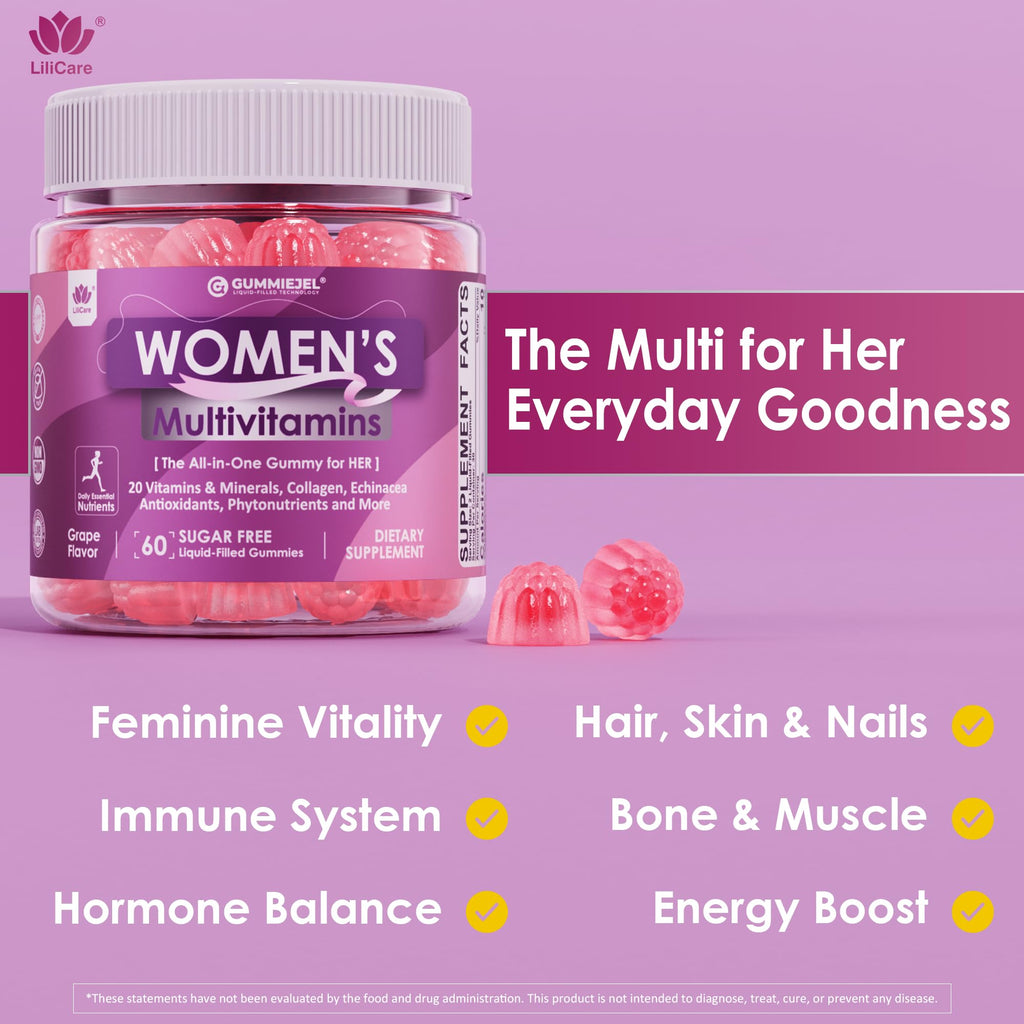 Womens Multivitamin Gummy, Methylated Multivitamin for Women, Biotin, Methylfolate, Iron, Collagen, Vitamins A C D, B Complex, Antioxidants for Women's Daily Support,