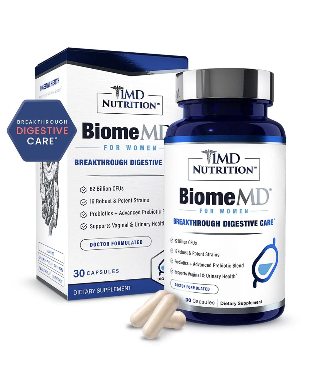 1MD Nutrition BiomeMD Probiotics for Women - Daily Prebiotics and Probiotics for Women - More Than 60 Billion CFUs, 15 Strains - Womens Probiotic to Support Urinary 1MD Nutrition Au supplements