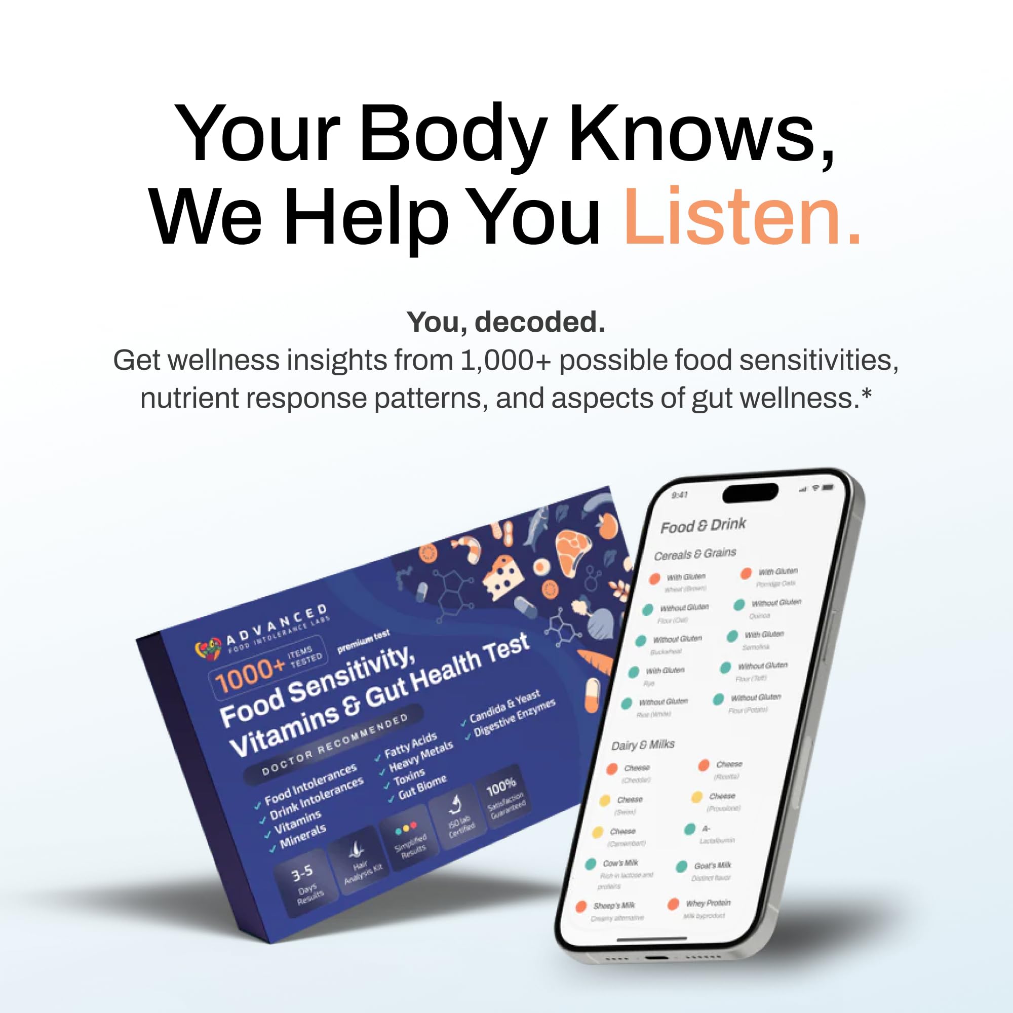 AFIL 1000+ Foods, Drinks, Vitamins, Gut, At-Home Wellness Test Kit, Trusted Hair Analysis for Adults & Kids, At-Home Health Non-Invasive, Gluten, Dairy Health Wellness Indicators Advanced Food Intolerance Labs Au supplements