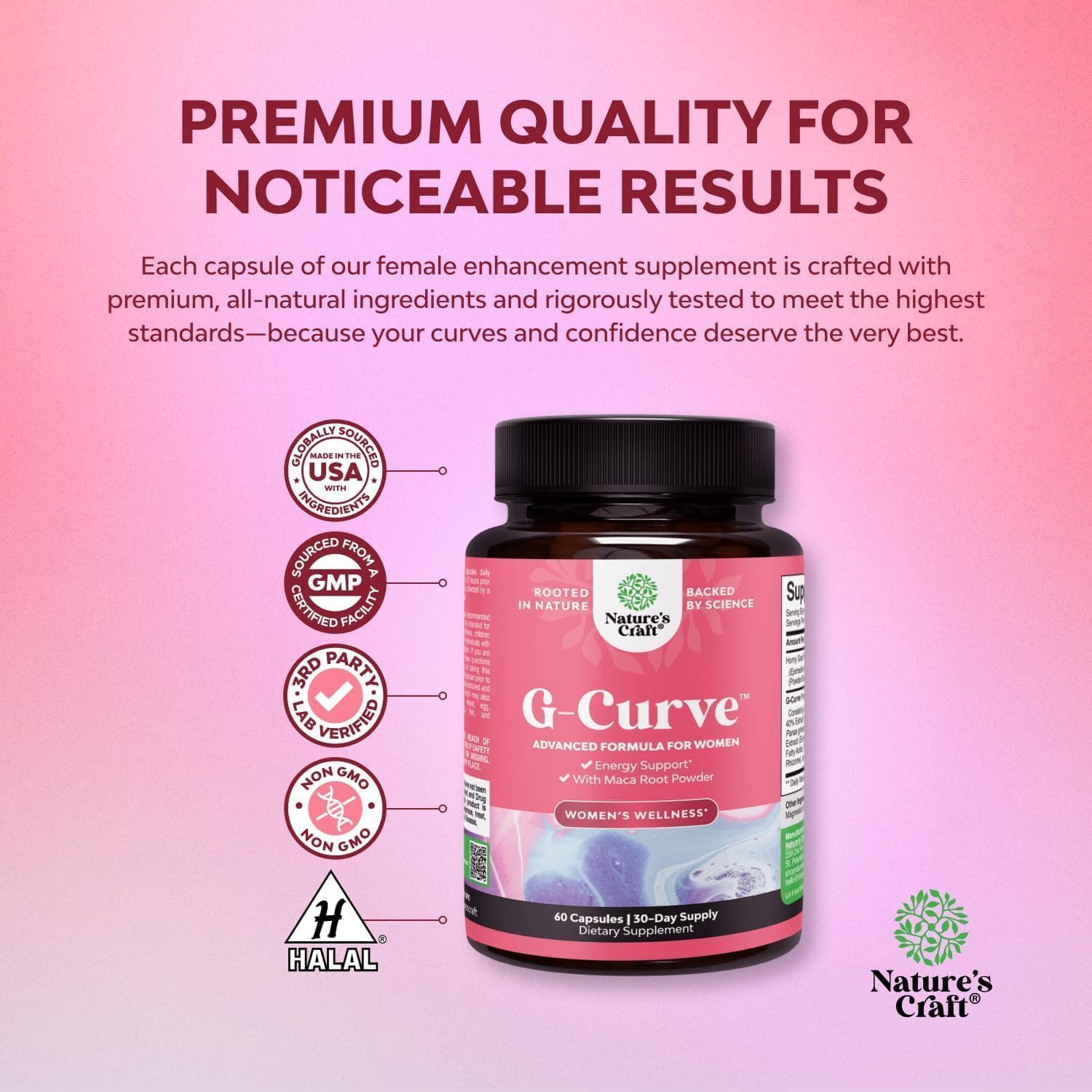 G-Curve Butt and Breast Growth Capsules - Horny Goat Weed Muira Puama & Maca Root for Butt Growth Support - Advanced Herbal Formula