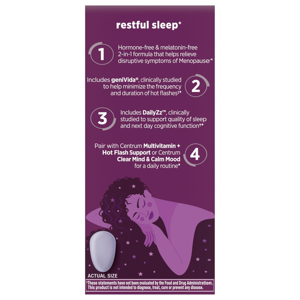 Centrum Restful Sleep Menopause Support Tablets, Supplement with Clinically Studied DailyZz and geniVida, 28 Count Centrum Au supplements