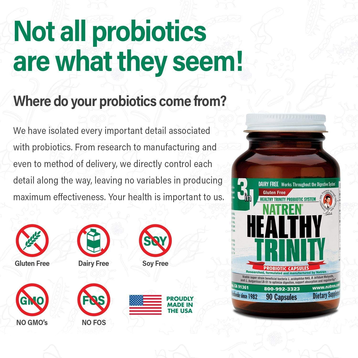 Natren Healthy Trinity Probiotics Supplement - 90 Dairy and Gluten Free Gel Capsules - Improve Gut and Digestive Health, 30 Billion CFU - Lactobacillus Acidophilus, Bifidobacterium, Bulgaricus Natren Au supplements