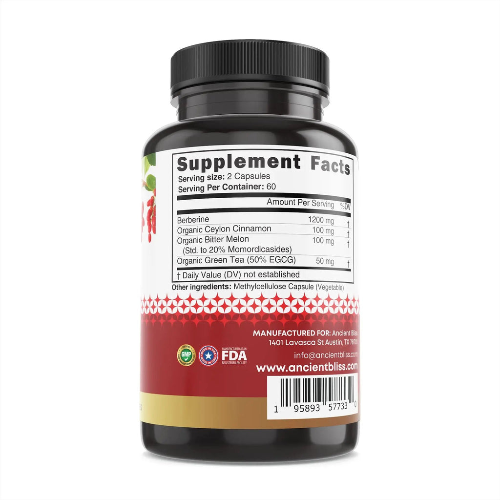Ancient Bliss Berberine HCL 1200mg with Ceylon Cinnamon, Bitter Melon, and Green Tea Ancient Bliss Au supplements