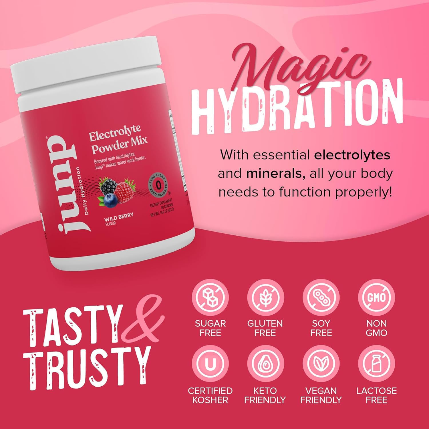 JUNP Electrolytes Powder No Sugar No Carbs, Wild Berry Fruit Flavor Keto Electrolyte Drink Mix - Potassium & Salt Hydration Powder Electrolytes, Zero Calorie Sugar Free Electrolyte Powder, 90 Servings