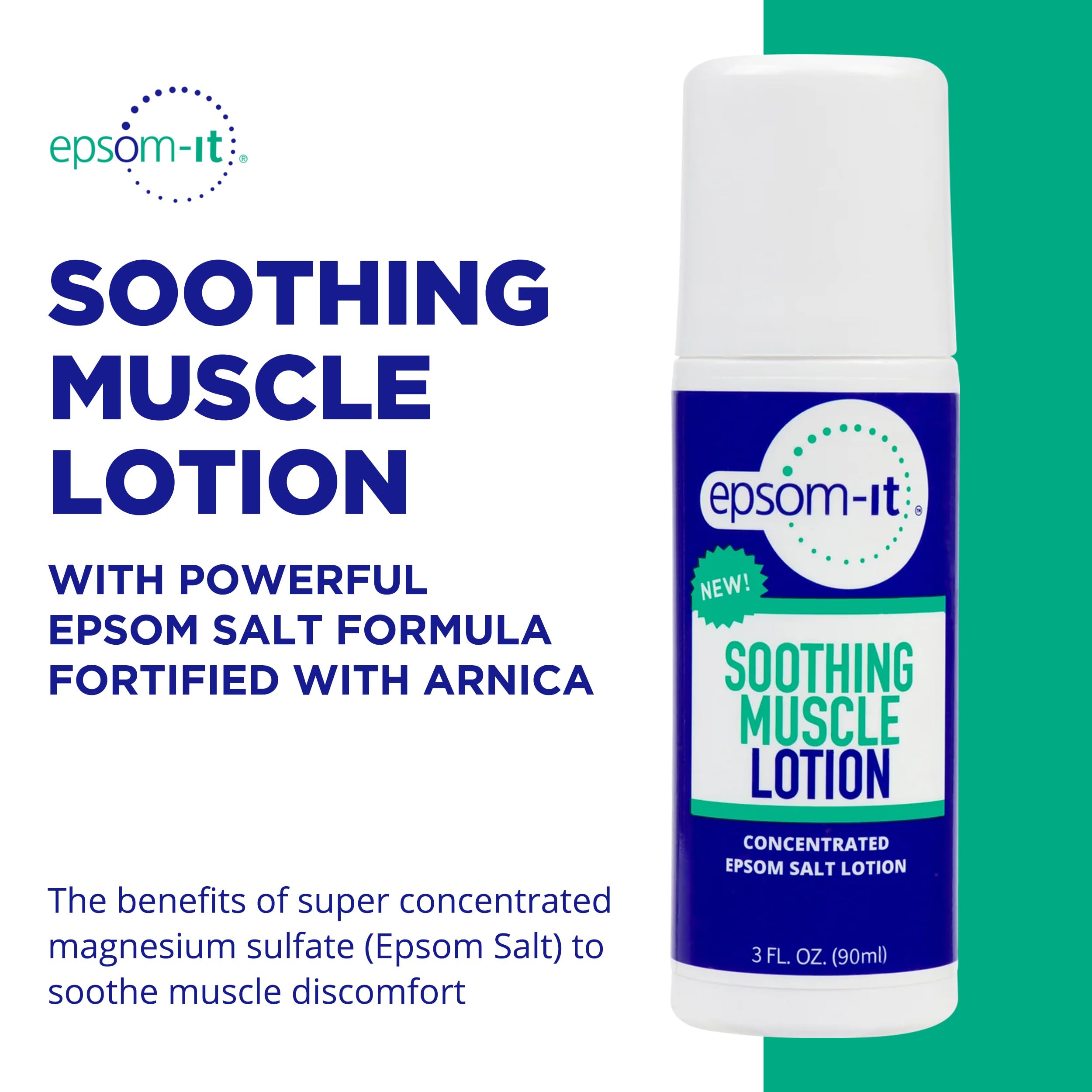 EPSOM-IT Soothing Muscle Lotion - Roll On Epsom Salt Lotion with Arnica for Muscle Stiffness, Leg, Knees and Feet Discomfort, Topical Magnesium Cream, 3oz, 2-Pack EPSOM-IT Au supplements