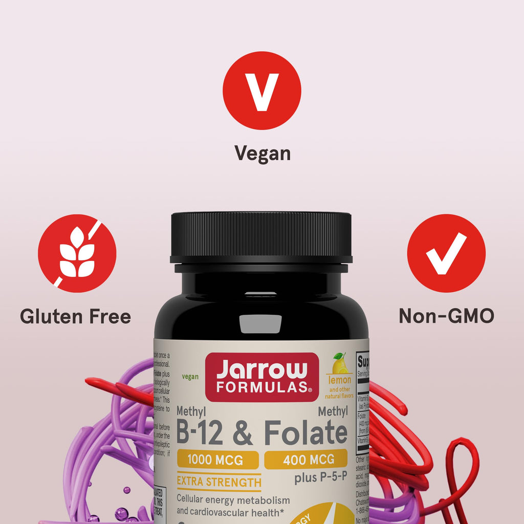 Jarrow Formulas Methyl B-12 & Methyl Folate, Bioactive Vitamin B9 & Vitamin B12 Supplement, Supports Cellular Energy Production, Healthy Brain Function & Metabolism