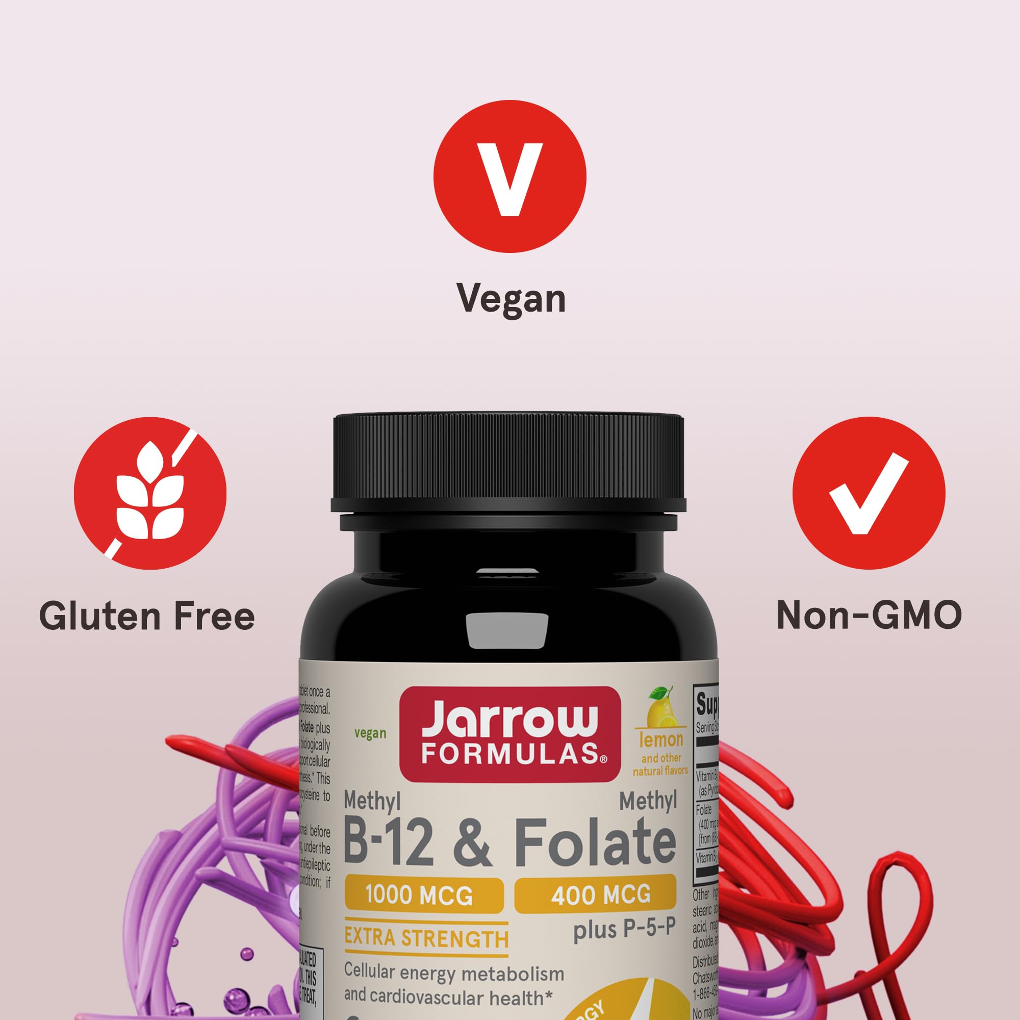 Jarrow Formulas Methyl B-12 & Methyl Folate, Bioactive Vitamin B9 & Vitamin B12 Supplement, Supports Cellular Energy Production, Healthy Brain Function & Metabolism