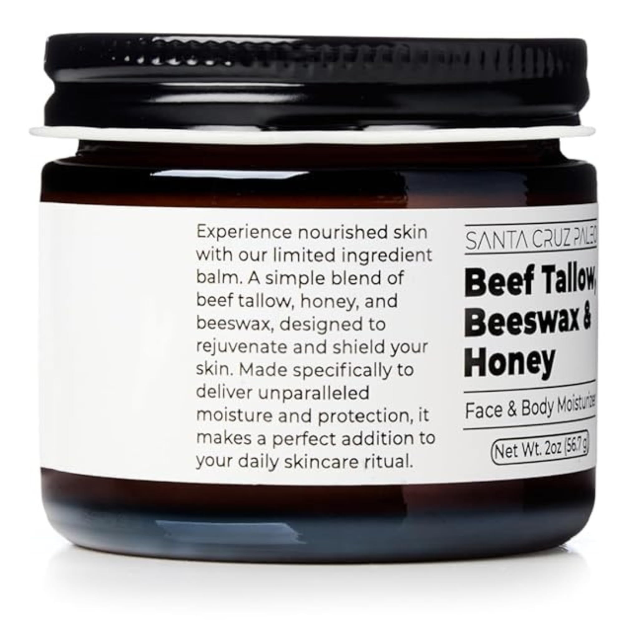 Santa Cruz Paleo, Beef Tallow, Beeswax & Honey Face Moisturizer, Organic, Unscented Grassfed Beef Tallow Skin Care, Sunscreen Free