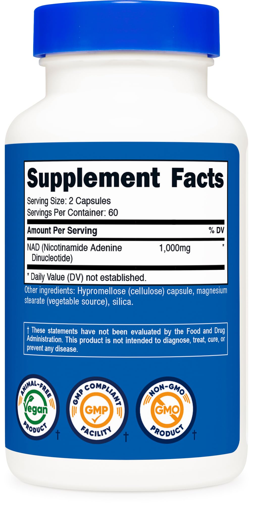 Nutricost NAD+ Supplement 1,000mg per Serving,120 Capsules (Nicotinamide Adenine Dinucleotide) - 60 Servings, Gluten-Free, Vegan