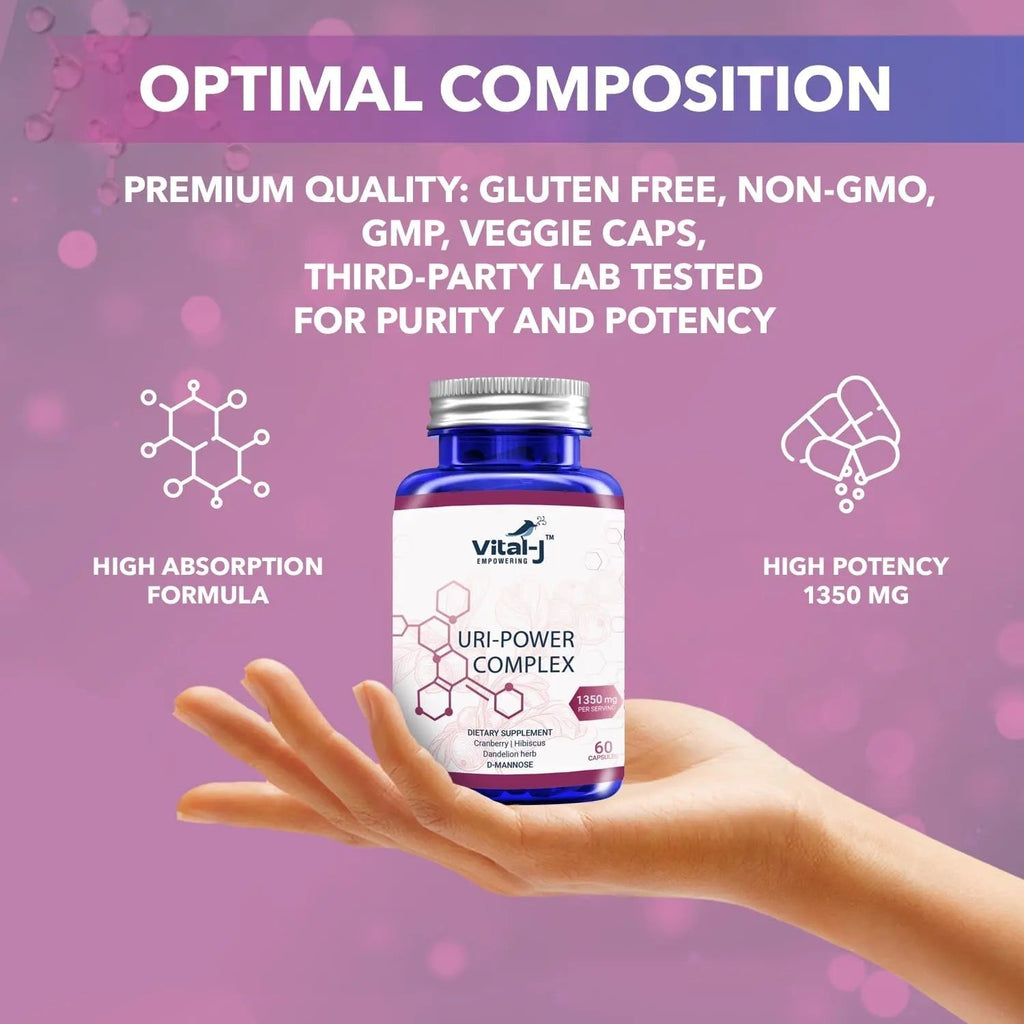 4-IN-1 URI POWER COMPLEX 1350mg - D Mannose, Cranberry, Hibiscus, and Dandelion Herb - Naturally Cleanse the Bladder and Urinary Tract 60 capsules – Specialized Approach for UTI Avoidance Vital-J Empowering Au supplements