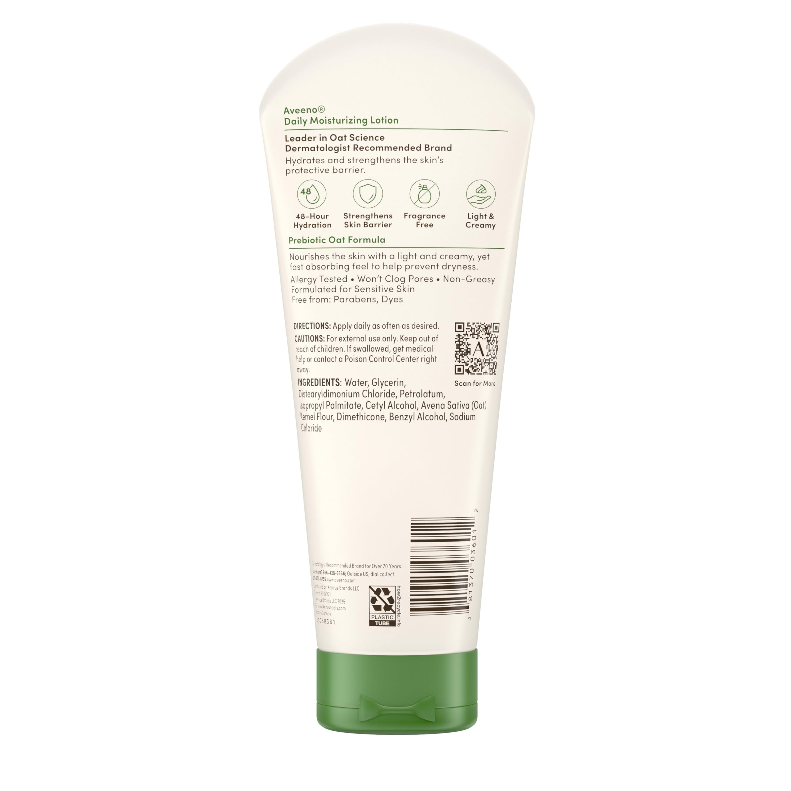 Aveeno Daily Moisturizing Body Lotion, Body Lotion for Dry Skin with Prebiotic Oat, Paraben