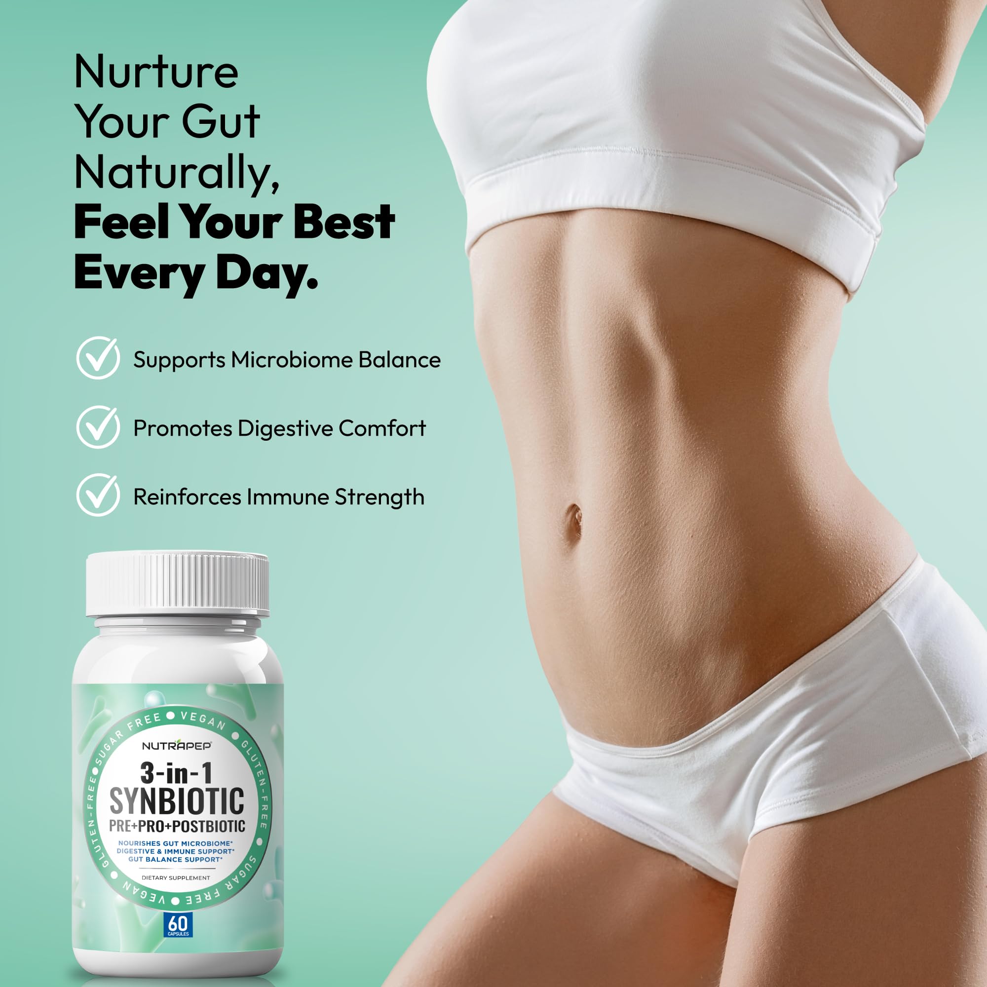 NutraPep Synbiotics Probiotic Prebiotic Postbiotic - Daily Gut Health Support with Pre Pro & Post Biotics for Men Women - Digestive & Immune Support Balance Synbiotic Supplement - Vegan Gluten Free NutraPep Au supplements