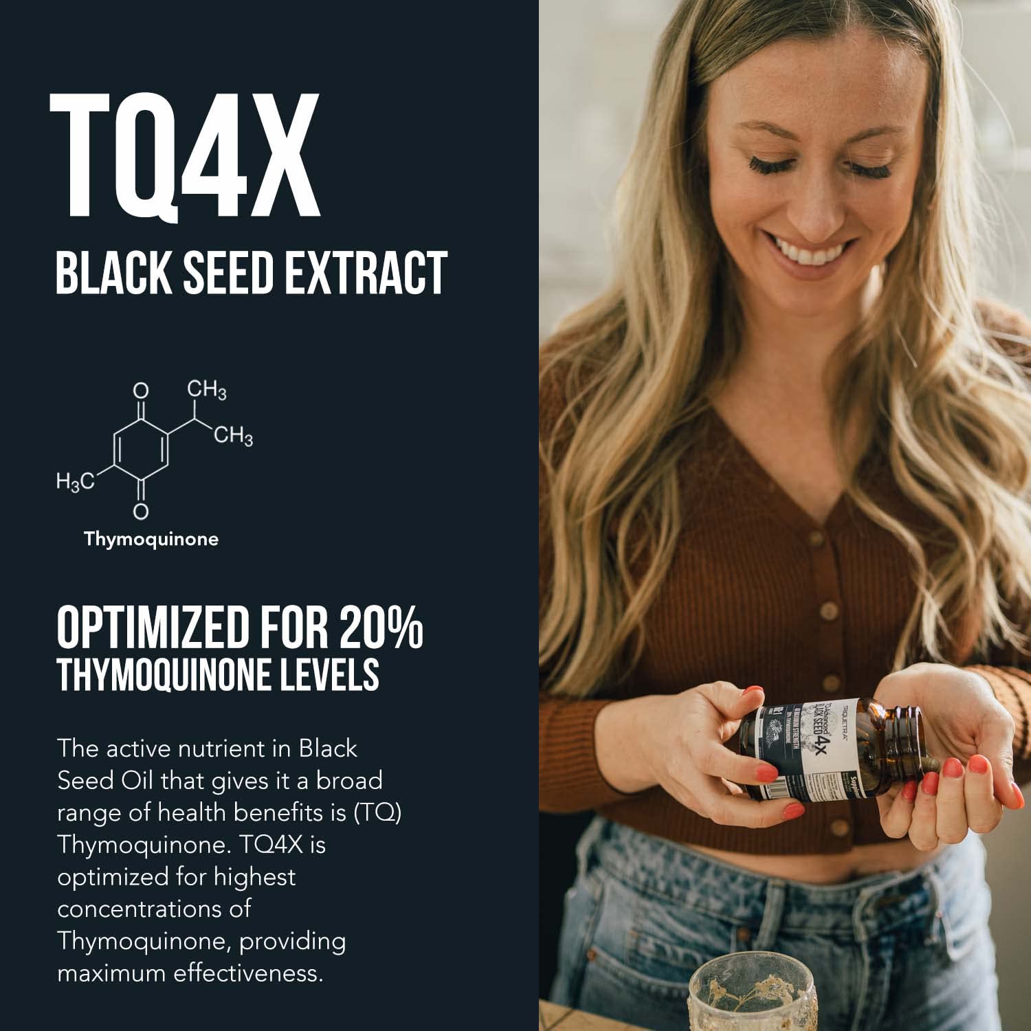 20% Thymoquinone Black Seed Extract Capsules - TQ-Advanced 4X®: Potent Thymoquinone Concentration Available - 60:1 Concentrate from Nigella Sativa