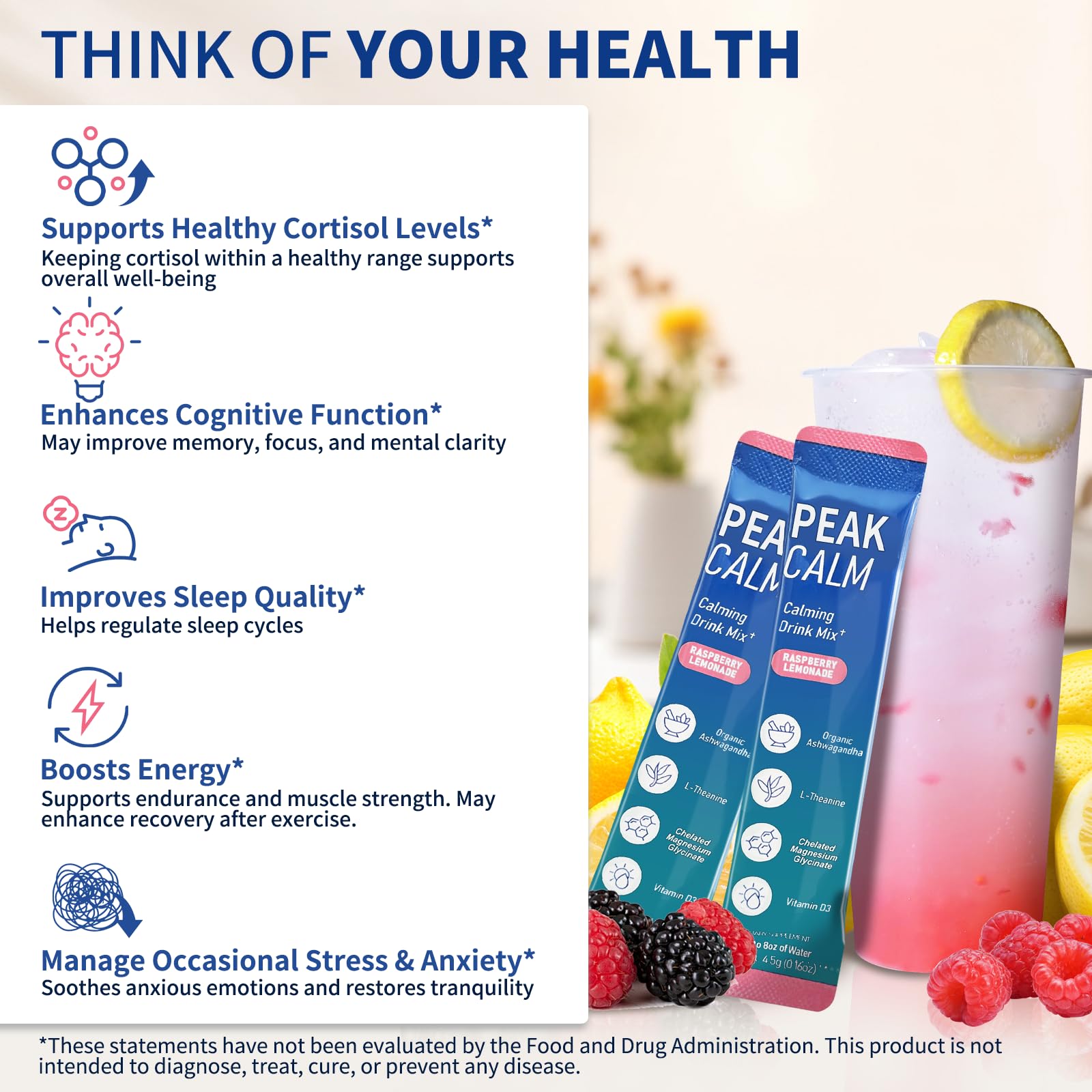 40 Count Super Cortisol Calm Drink with Magnesium Glycinate, Ashwagandha, L-Theanine & Vitamin D3 |Magnesium glycinate Powder for Relaxation, Focus & Sleep Support | Raspberry Lemonade | No Sugar OLELON Au supplements