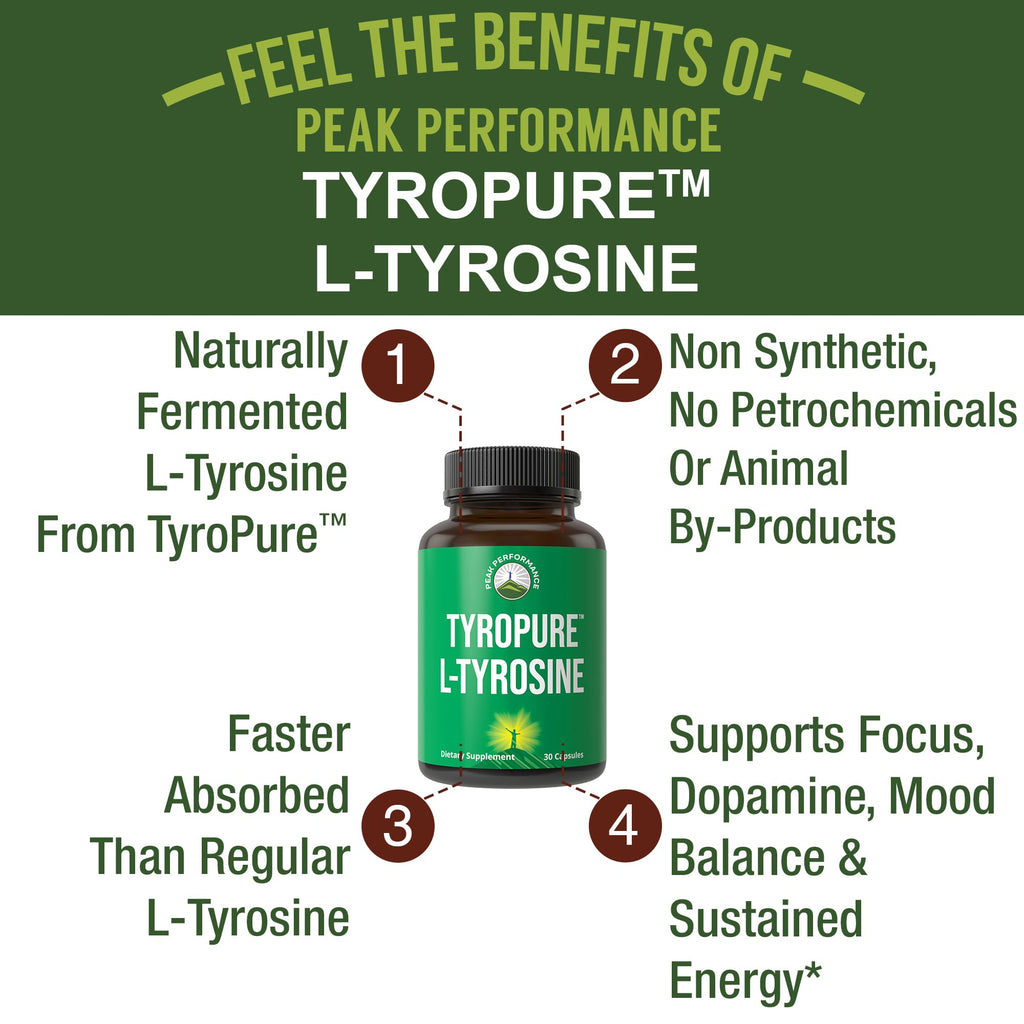 TyroPure L Tyrosine Supplement. More Bioavailable, Cleaner Version of L-Tyrosine. Vegan, Naturally Fermented 500mg Capsules for Mental Clarity, Dopamine. Mood Support for Women and Men Peak Performance Au supplements